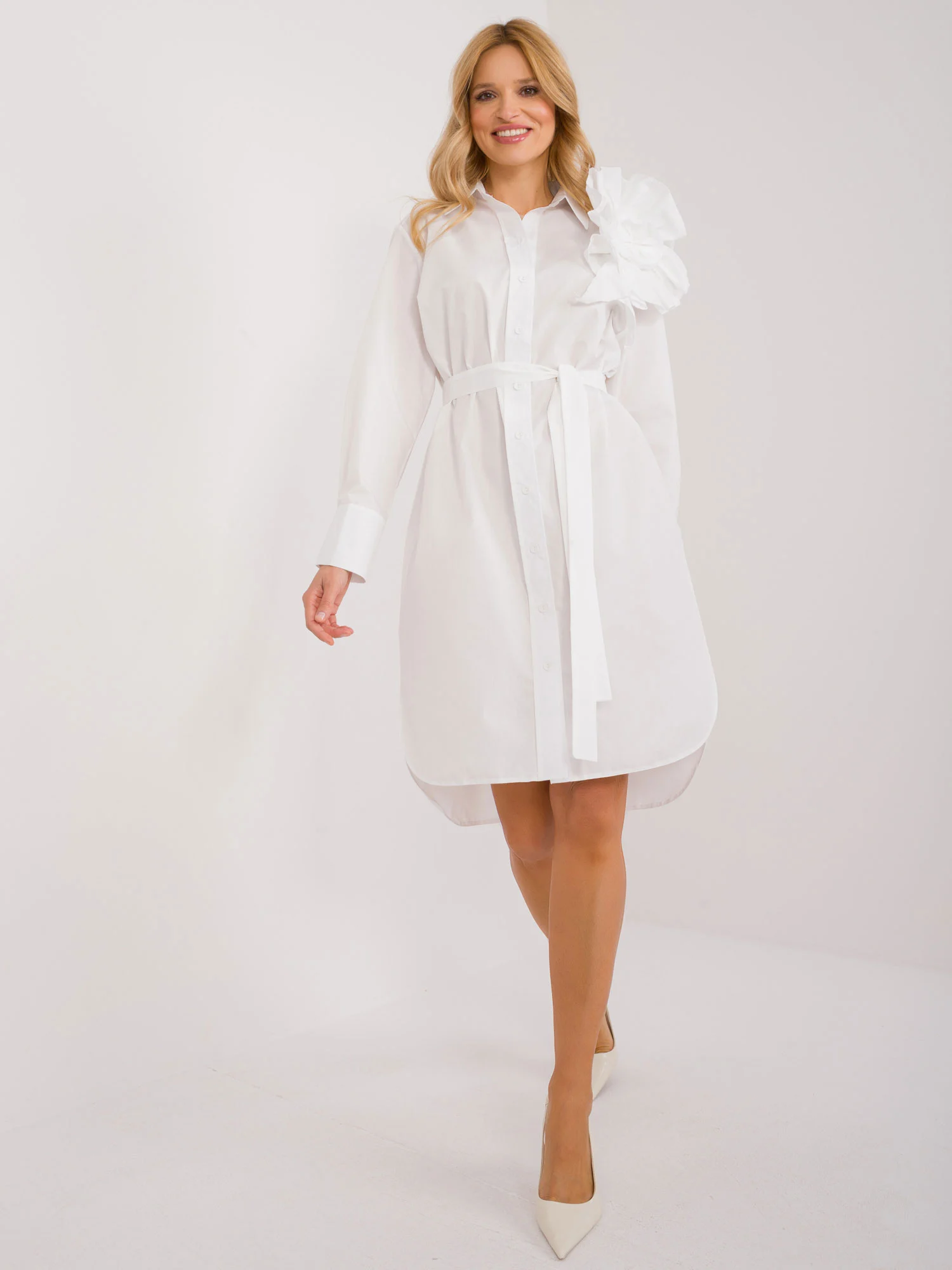 Rochie Dama Maxi, Rochie asimetrica, LAKERTA, Alb Eleganta Office - Image 5