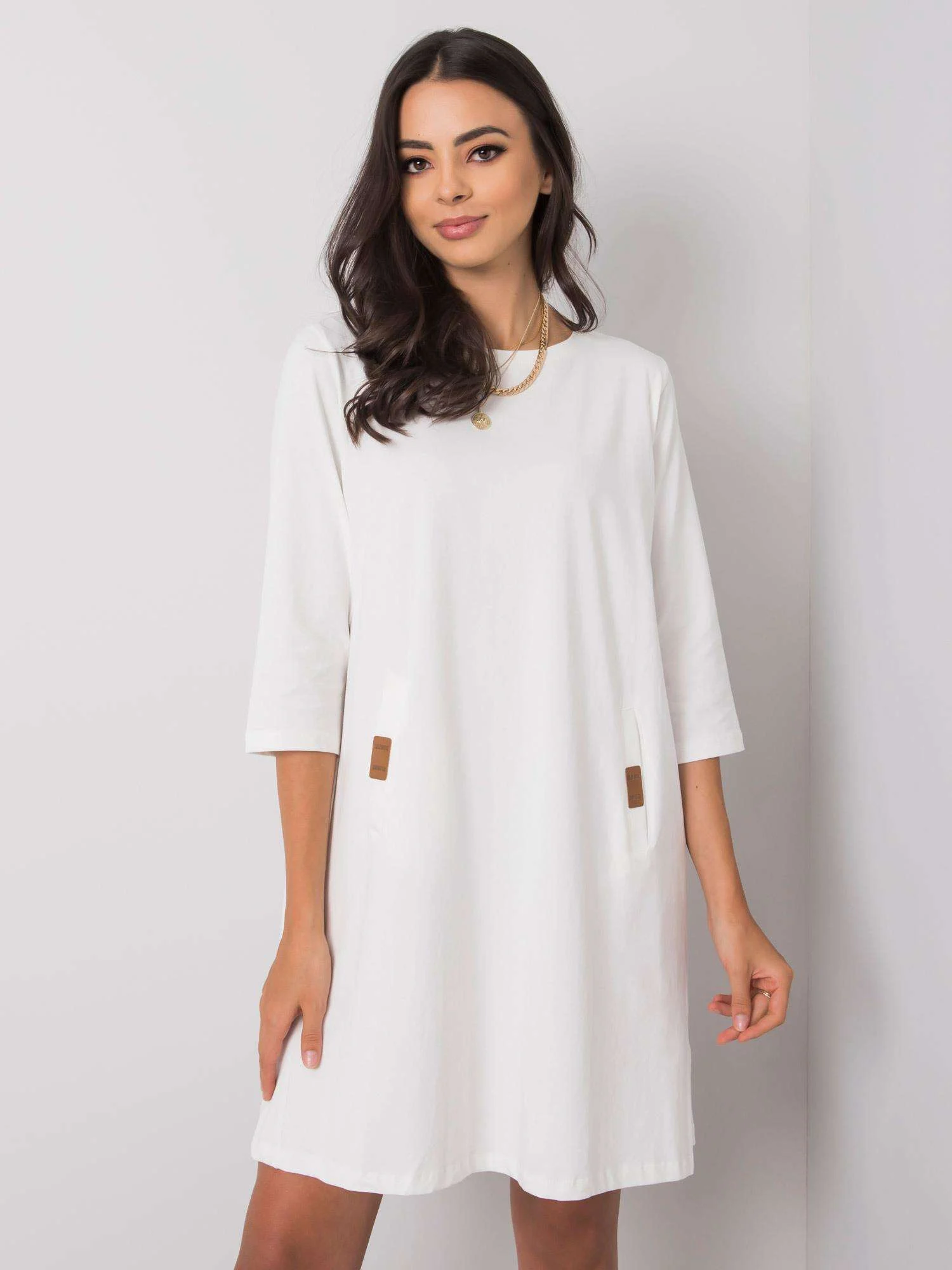 Rochie Dama Mini, Decolteu rotund, RELEVANCE, Alb Eleganta Office - imagine 6