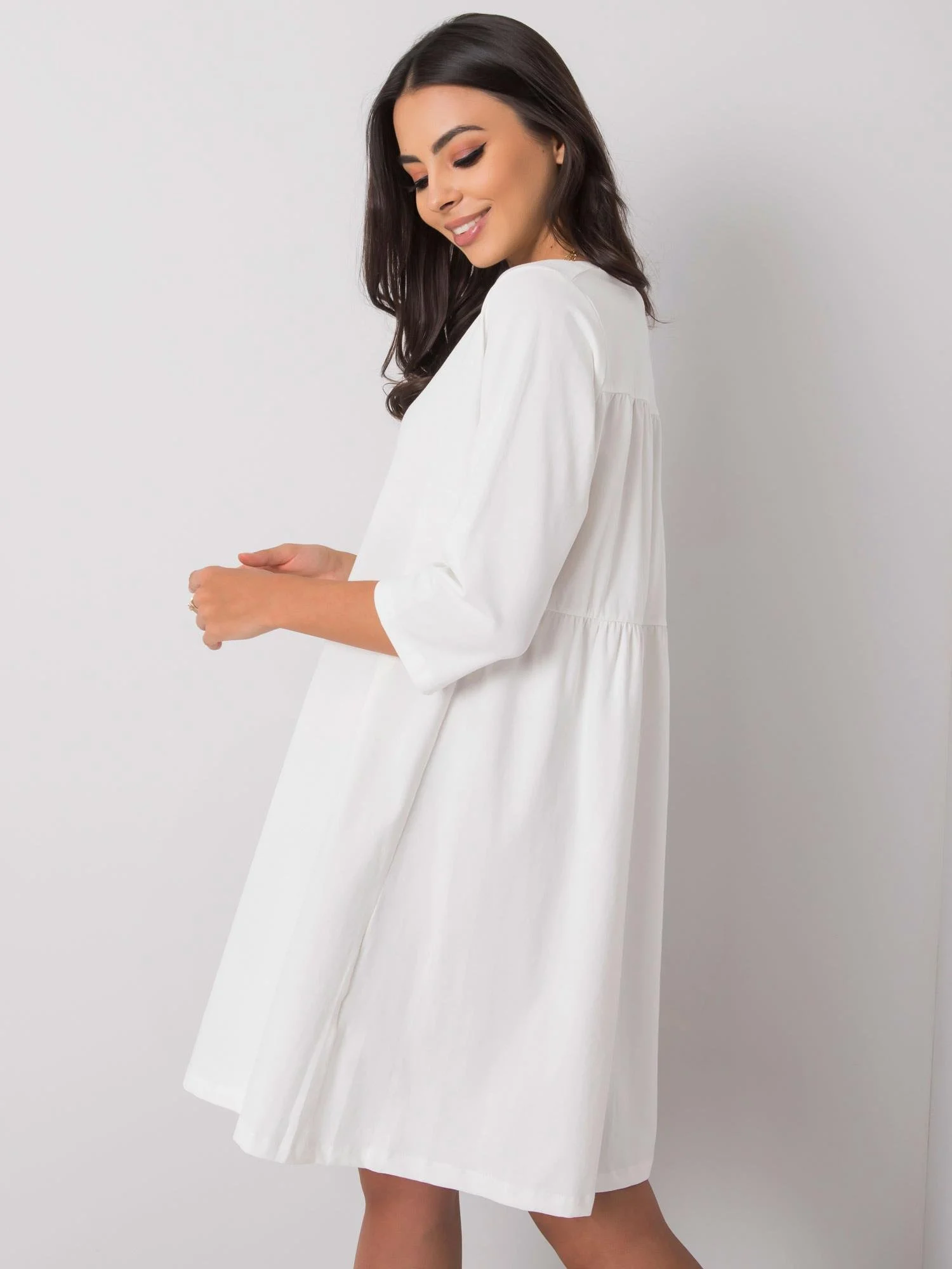 Rochie Dama Mini, Decolteu rotund, RELEVANCE, Alb Eleganta Office - imagine 5