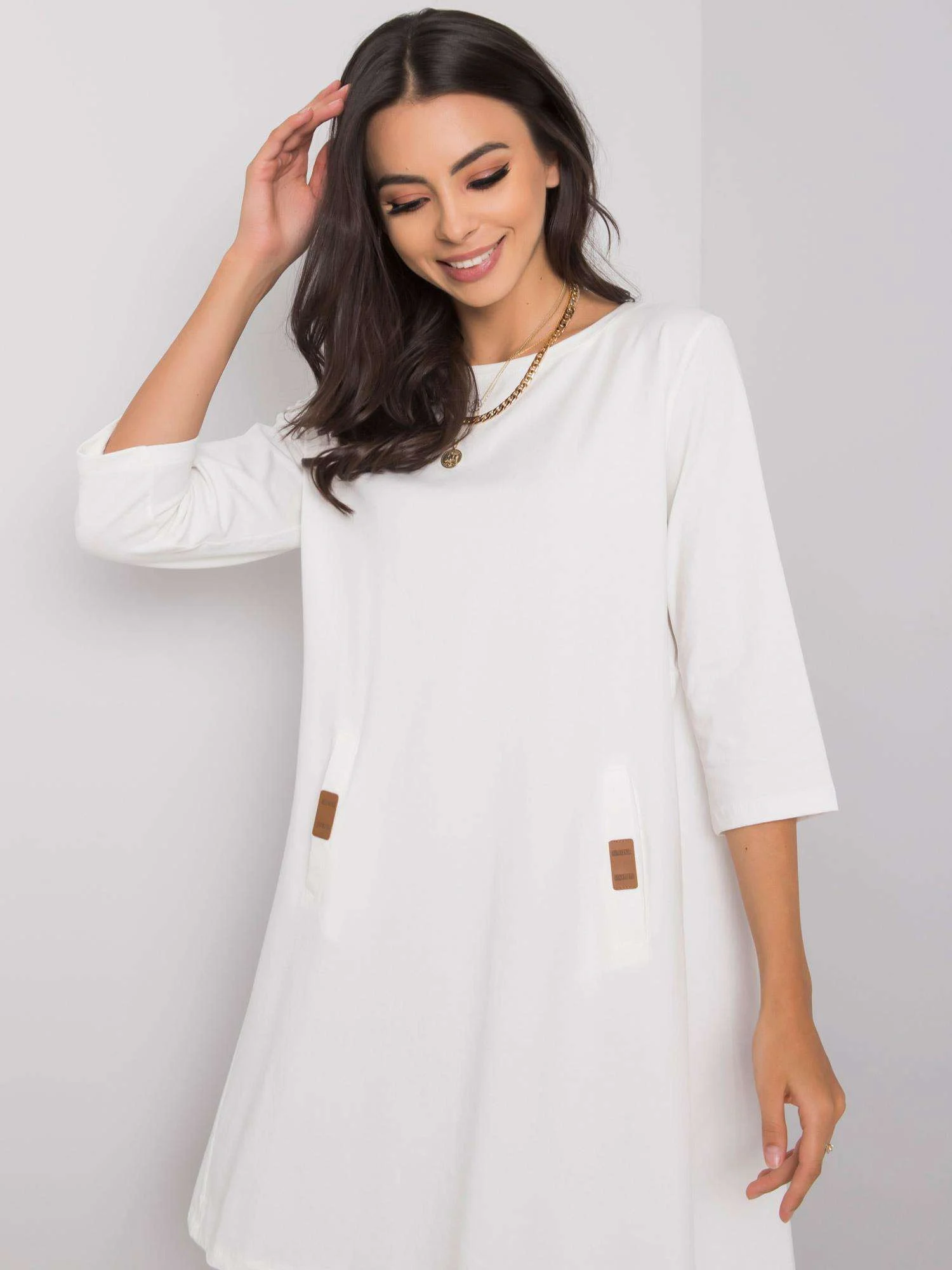 Rochie Dama Mini, Decolteu rotund, RELEVANCE, Alb Eleganta Office - imagine 2