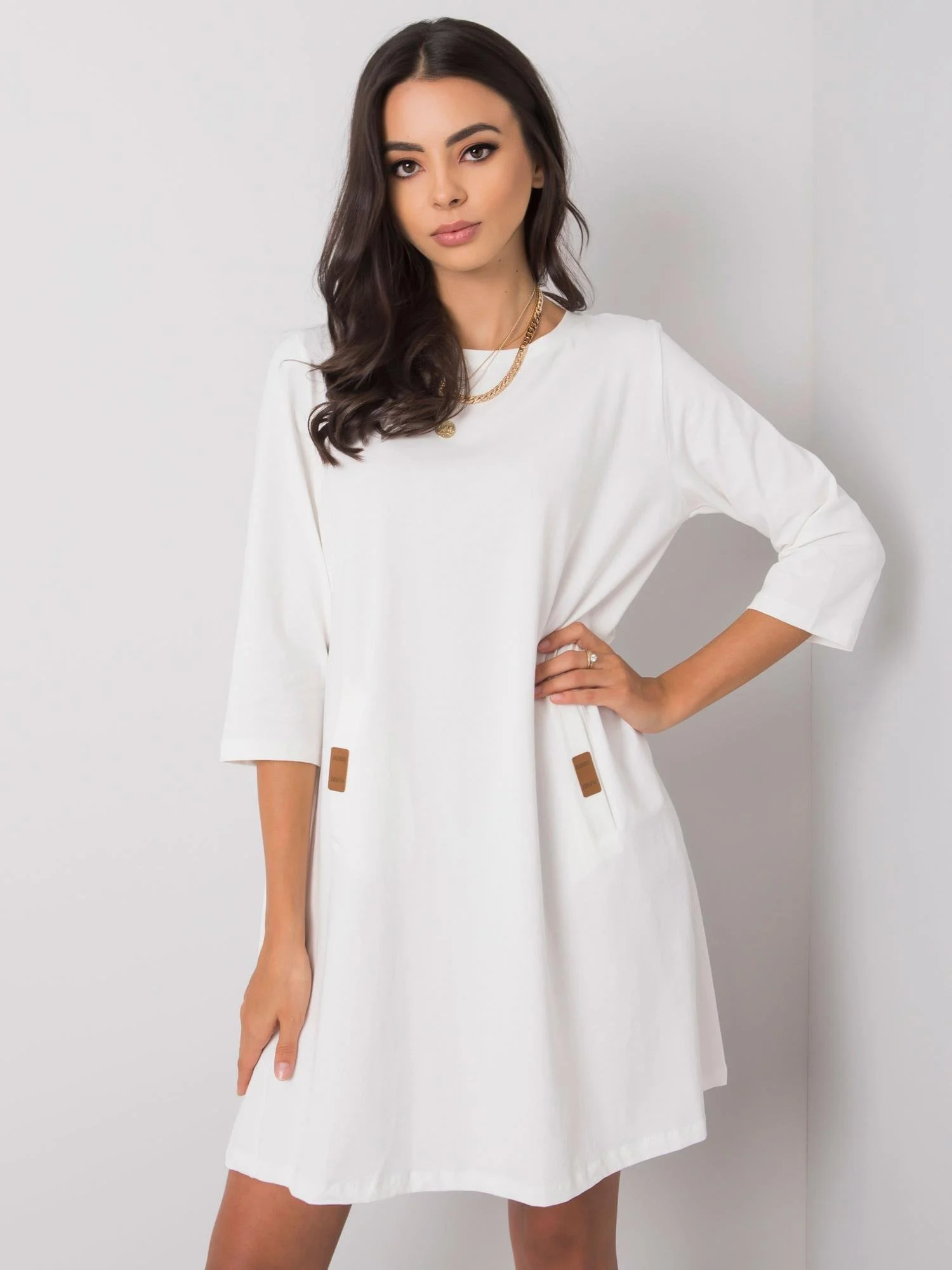 Rochie Dama Mini, Decolteu rotund, RELEVANCE, Alb Eleganta Office - imagine 3