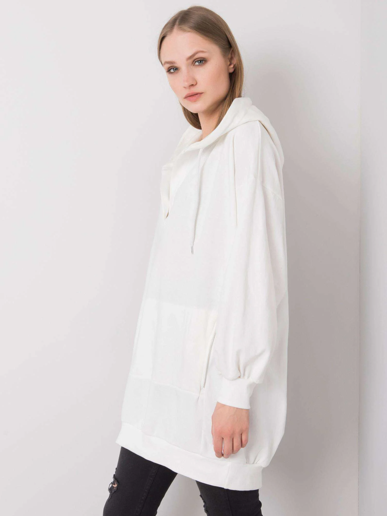 Hanorac Dama Maneca lunga, Decolteu in V, ex moda, Alb Casual - imagine 4