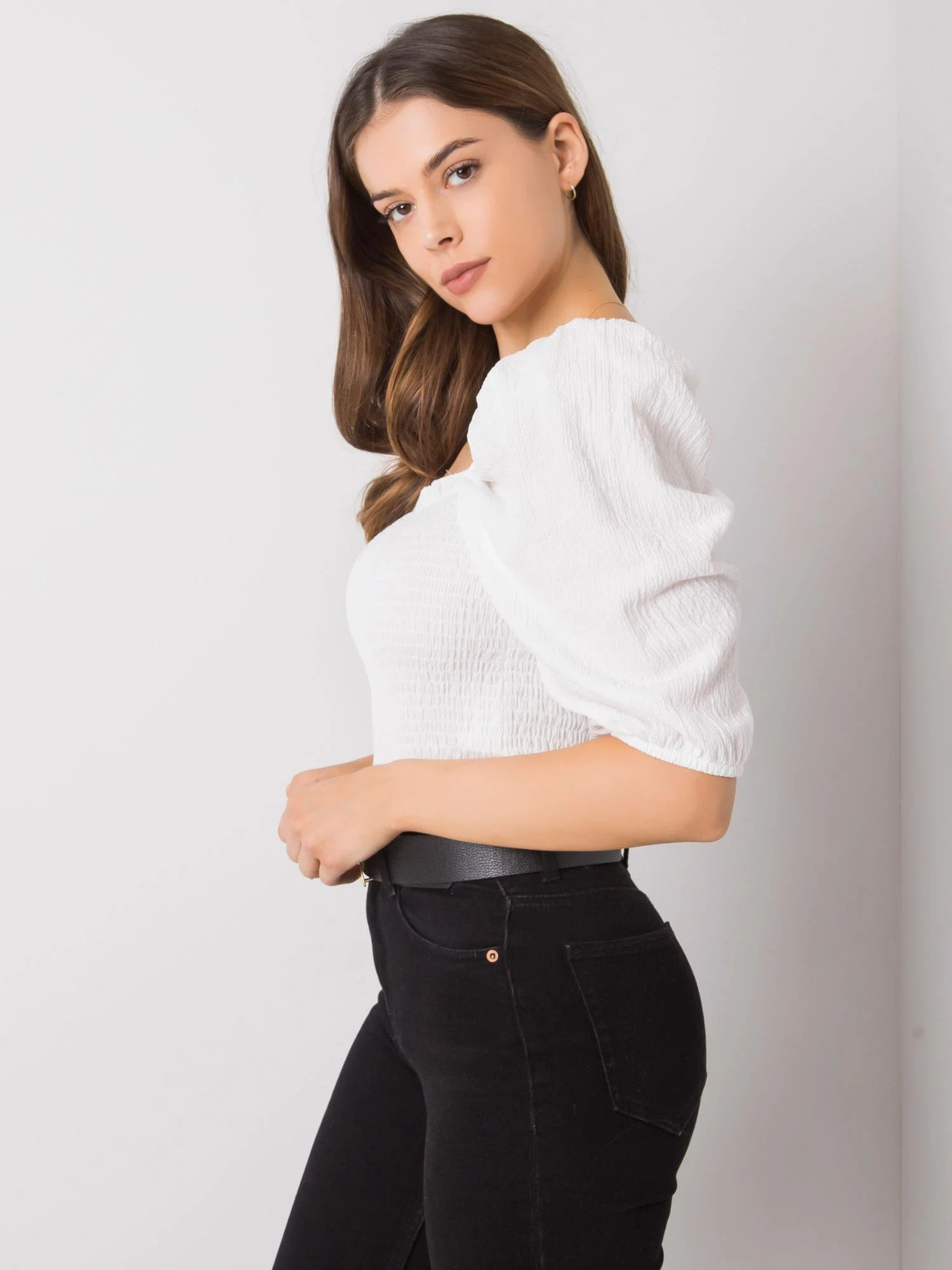 Bluza Dama Mini, Decolteu patrat, RUE PARIS, Alb Eleganta Office - imagine 4