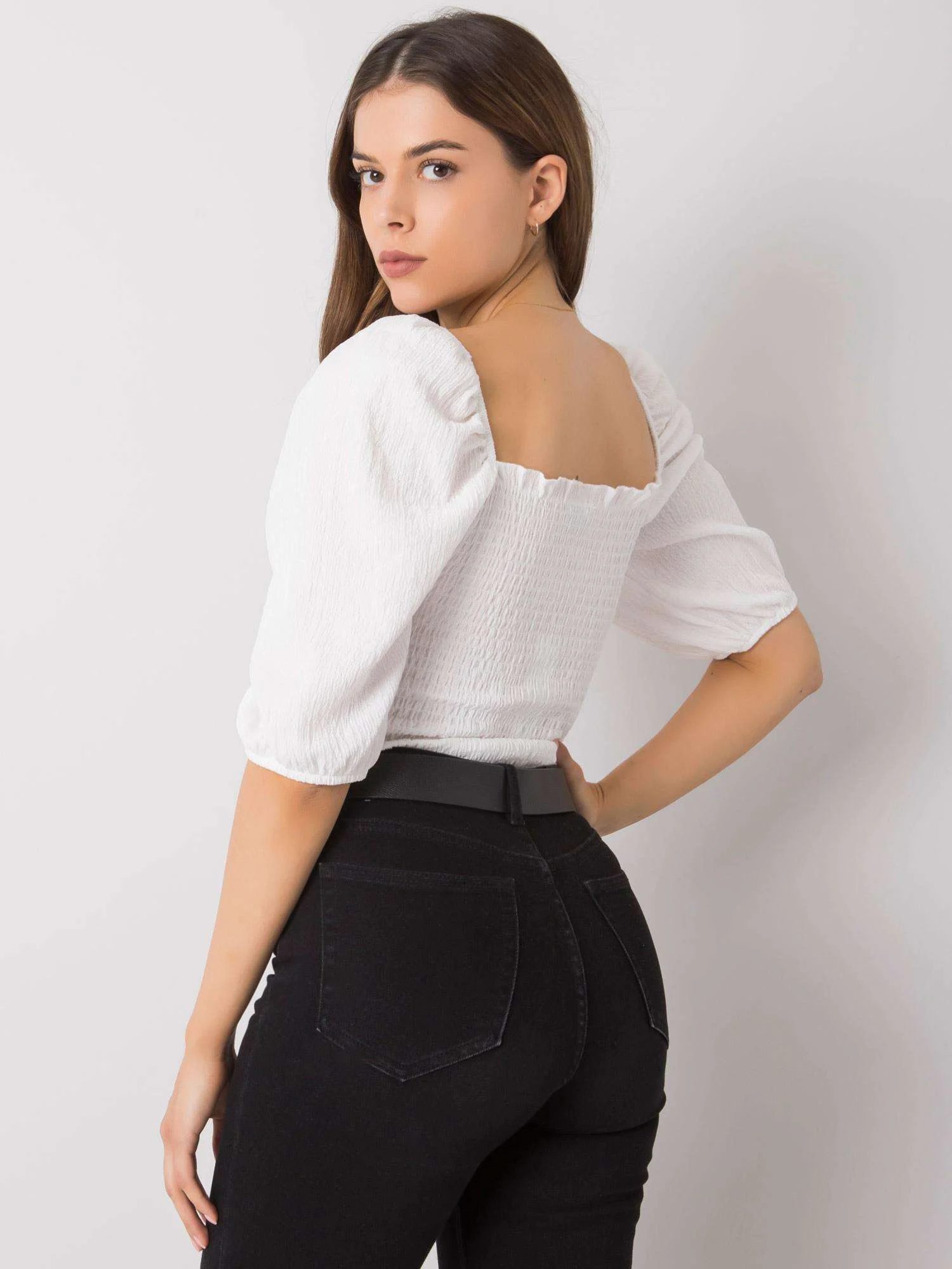 Bluza Dama Mini, Decolteu patrat, RUE PARIS, Alb Eleganta Office - imagine 3