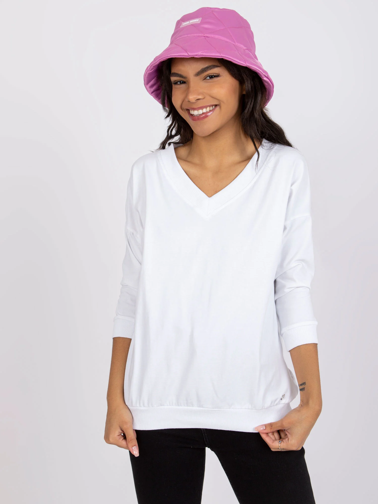 Bluza Dama Maneca 3/4, Decolteu in V, BASIC FEEL GOOD, Alb Eleganta Office - imagine 5