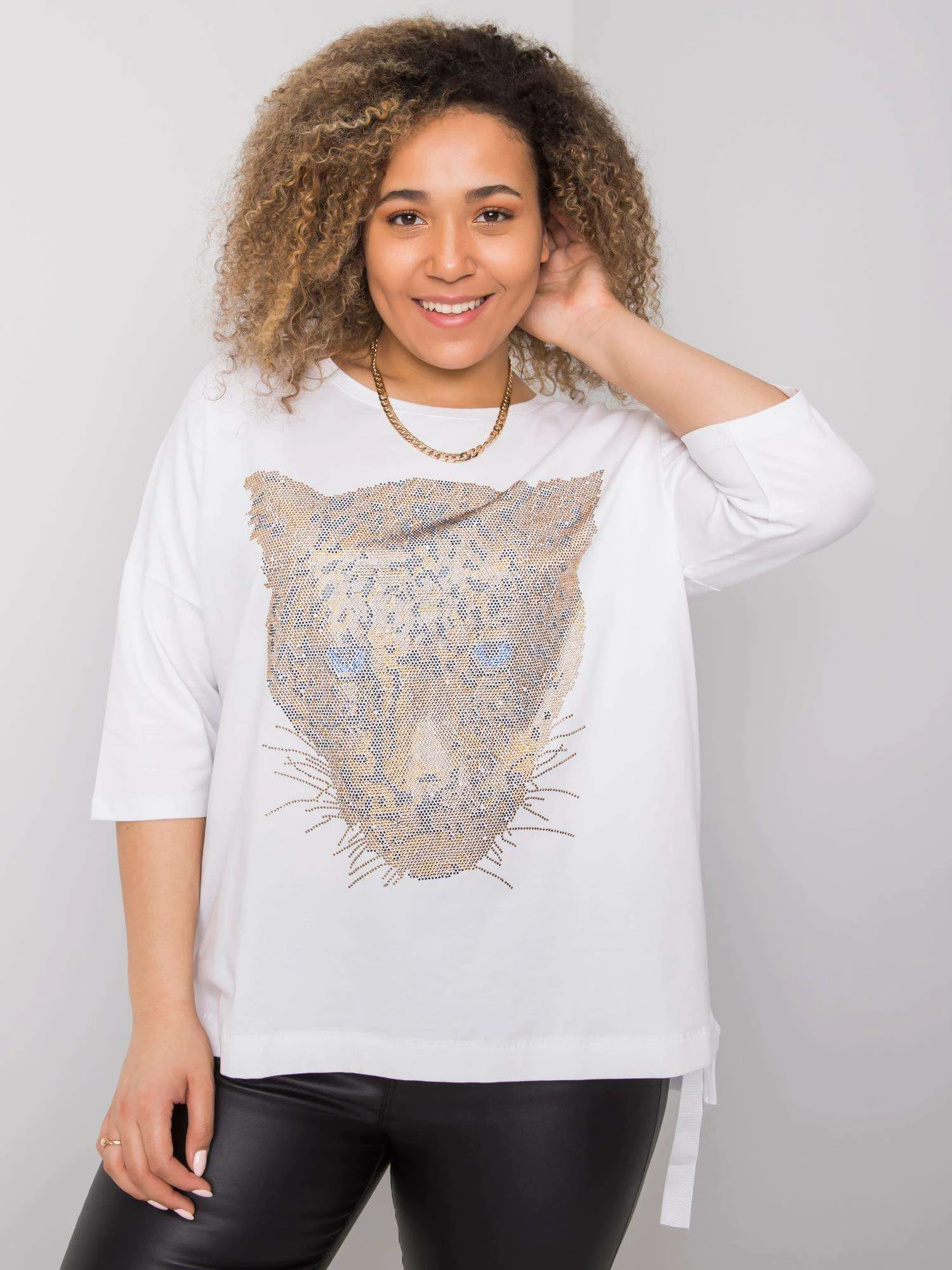 Bluza Dama Maneca 3/4, Animal print, RELEVANCE, Alb Casual - imagine 4