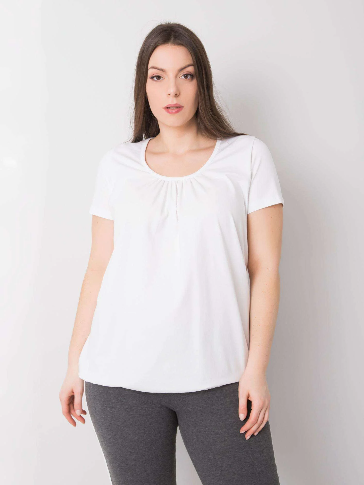 Tricou Dama Mini, Decolteu rotund, BASIC FEEL GOOD, Alb Eleganta Office Marimi Mari - imagine 4