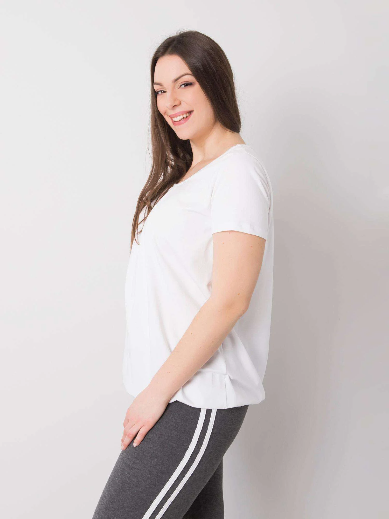 Tricou Dama Mini, Decolteu rotund, BASIC FEEL GOOD, Alb Eleganta Office Marimi Mari - imagine 5