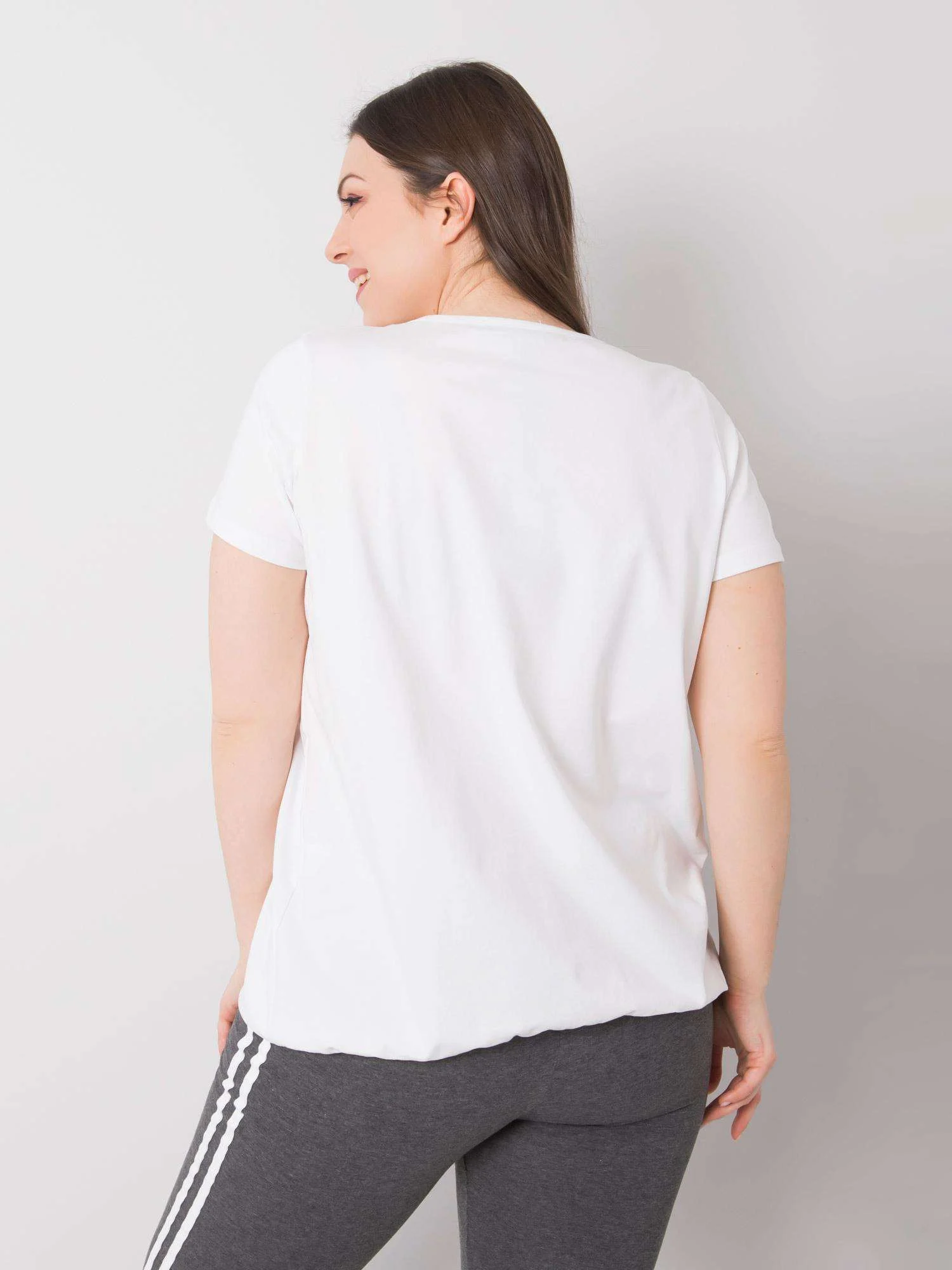 Tricou Dama Mini, Decolteu rotund, BASIC FEEL GOOD, Alb Eleganta Office Marimi Mari - imagine 3