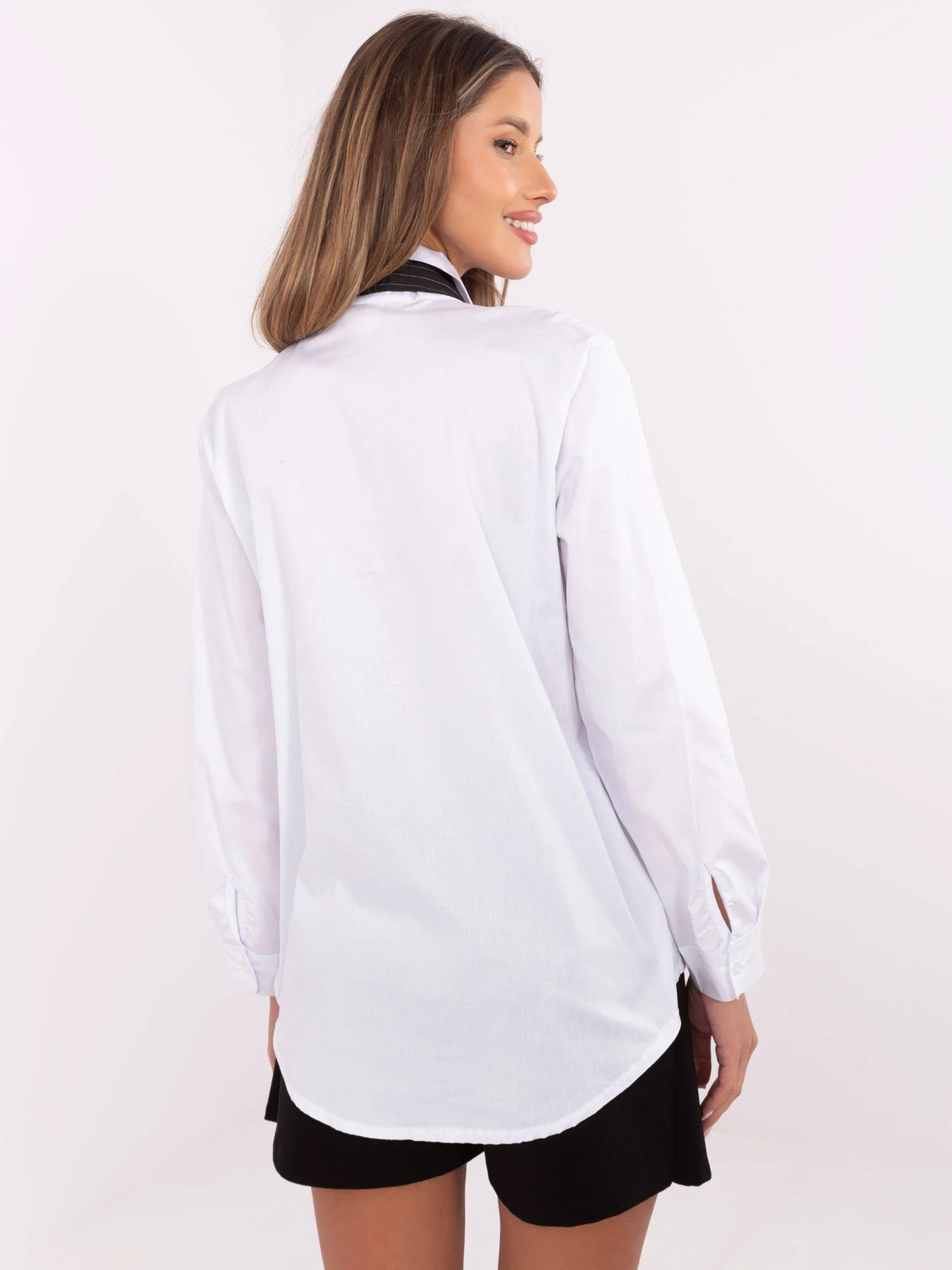 Camasa Dama Maneca lunga, Guler inalt, ITALY MODA, Alb de Petrecere - imagine 2