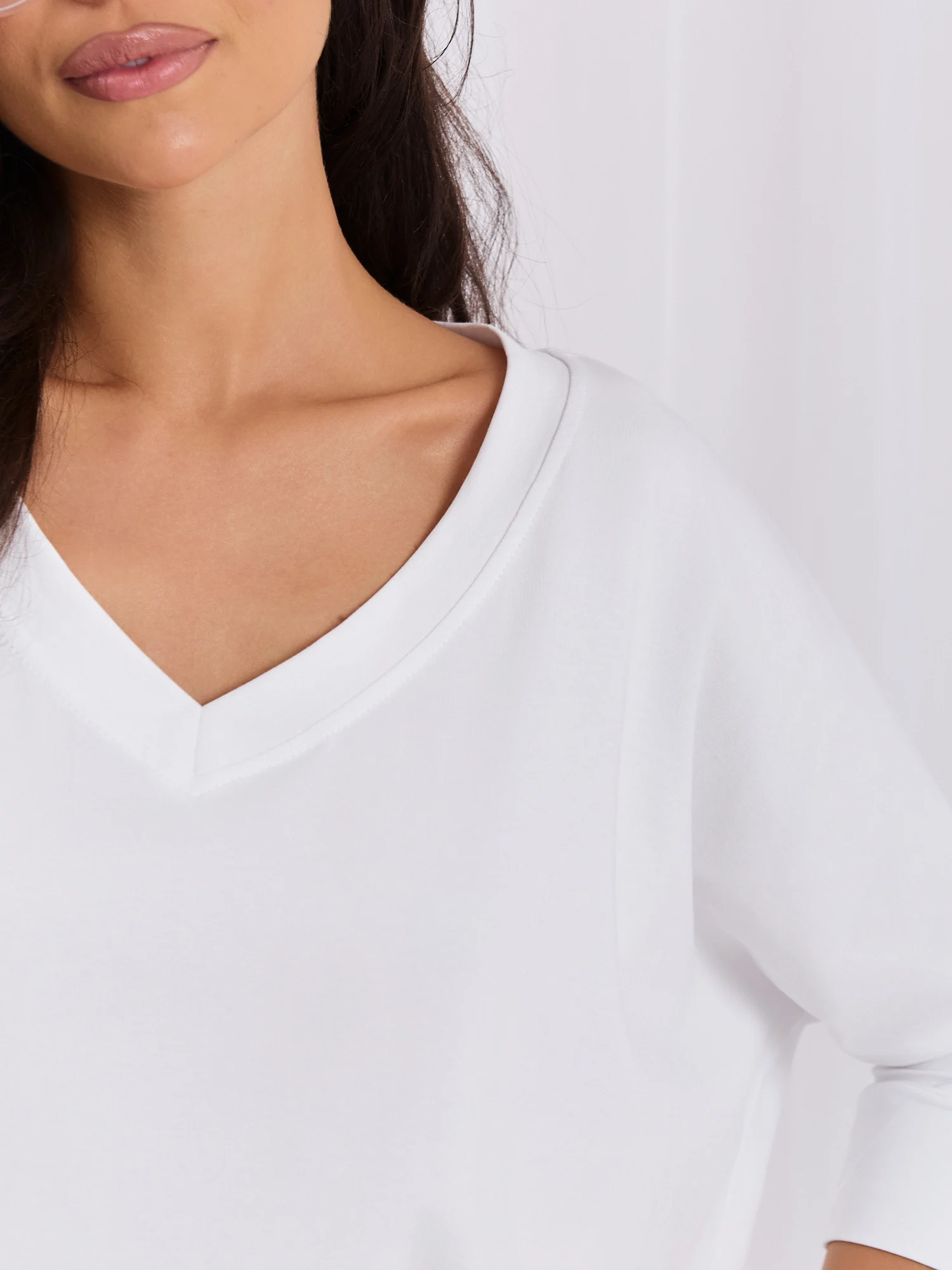 Bluza Dama Maneca 3/4, Decolteu in V, RUE PARIS, Alb - imagine 2