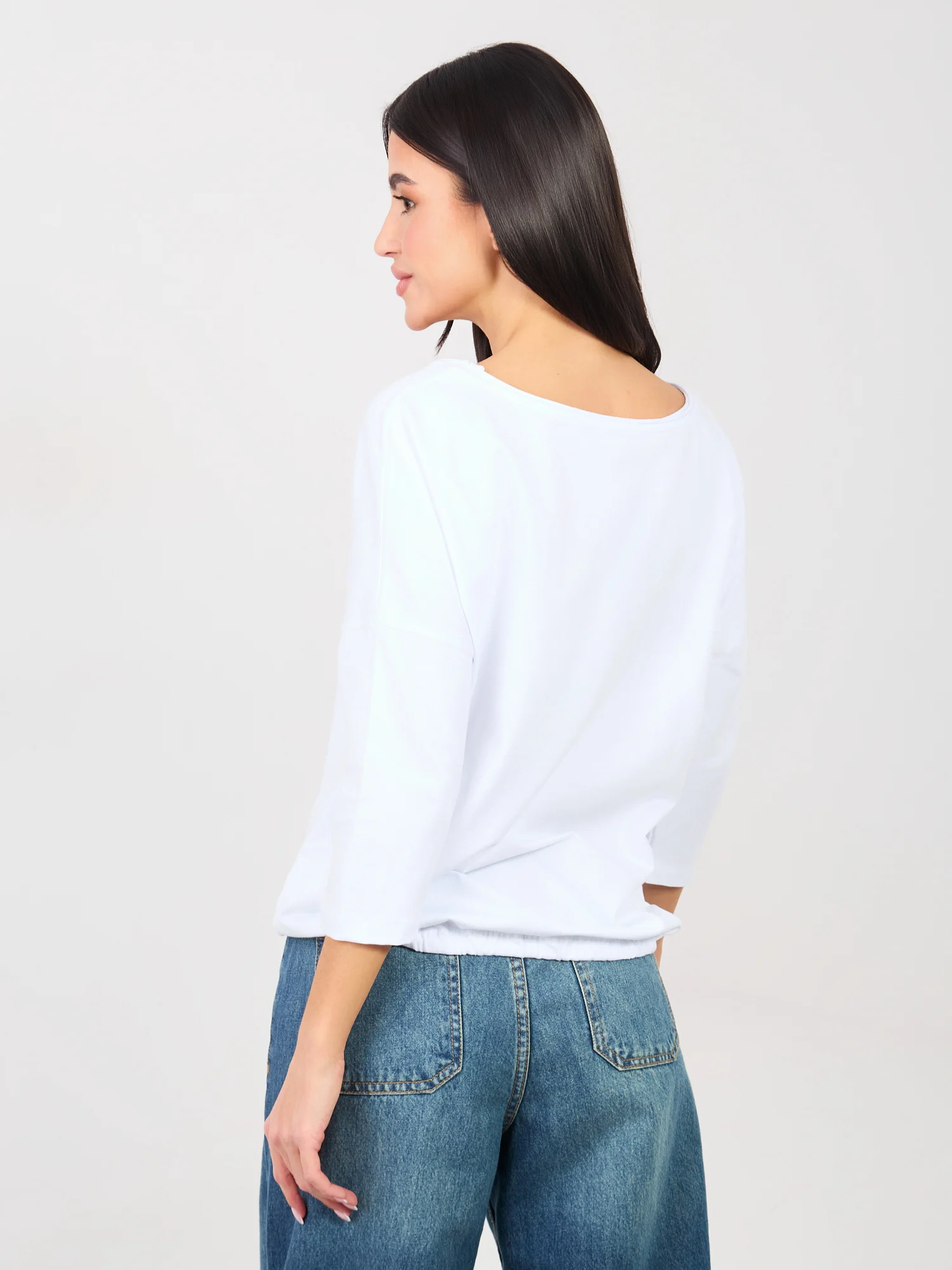 Bluza Dama Maneca 3/4, Decolteu rotund, RUE PARIS, Alb Casual - imagine 6