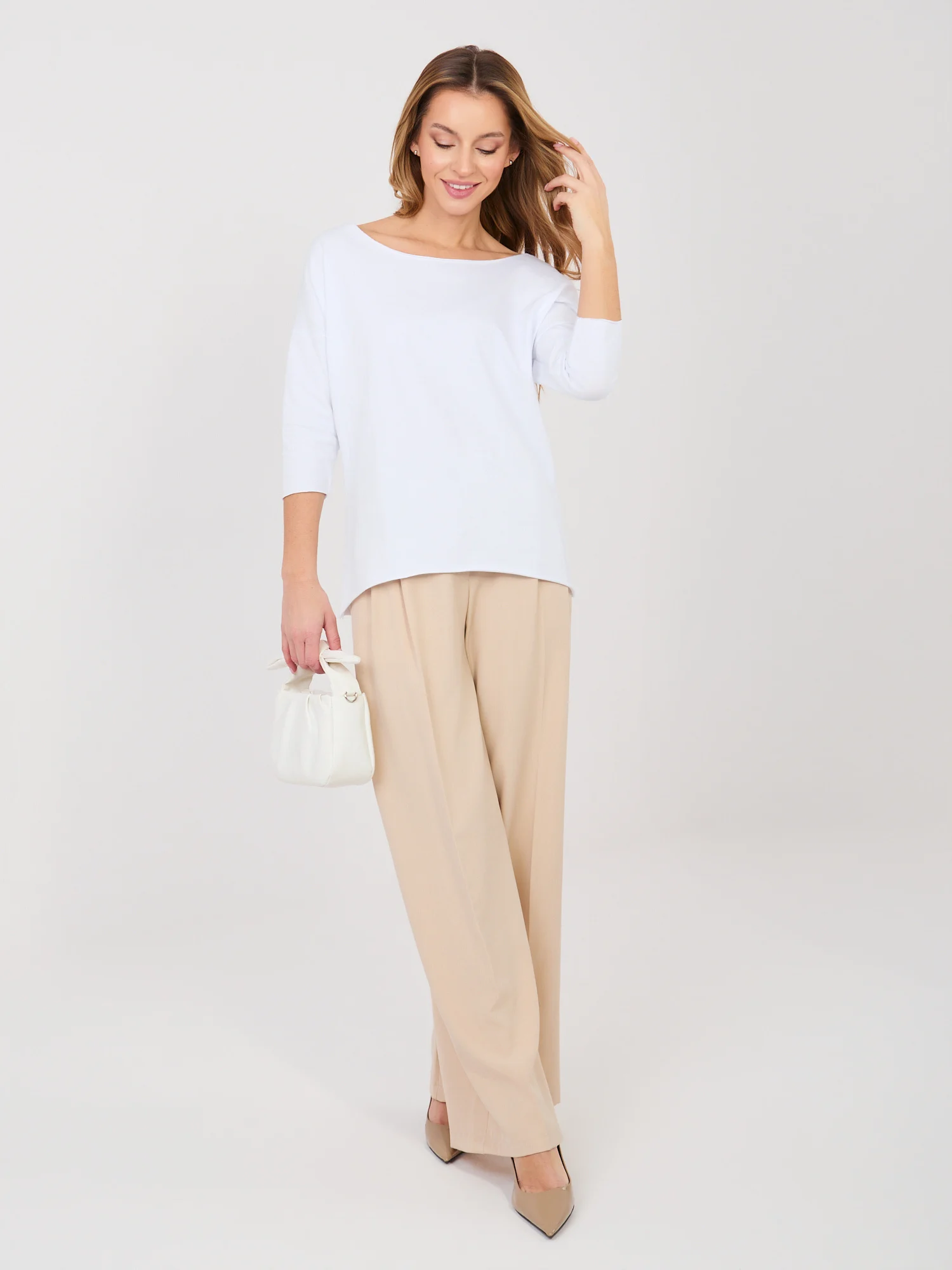 Bluza Dama Maneca 3/4, Decolteu barcuta, RUE PARIS, Alb Casual - imagine 6