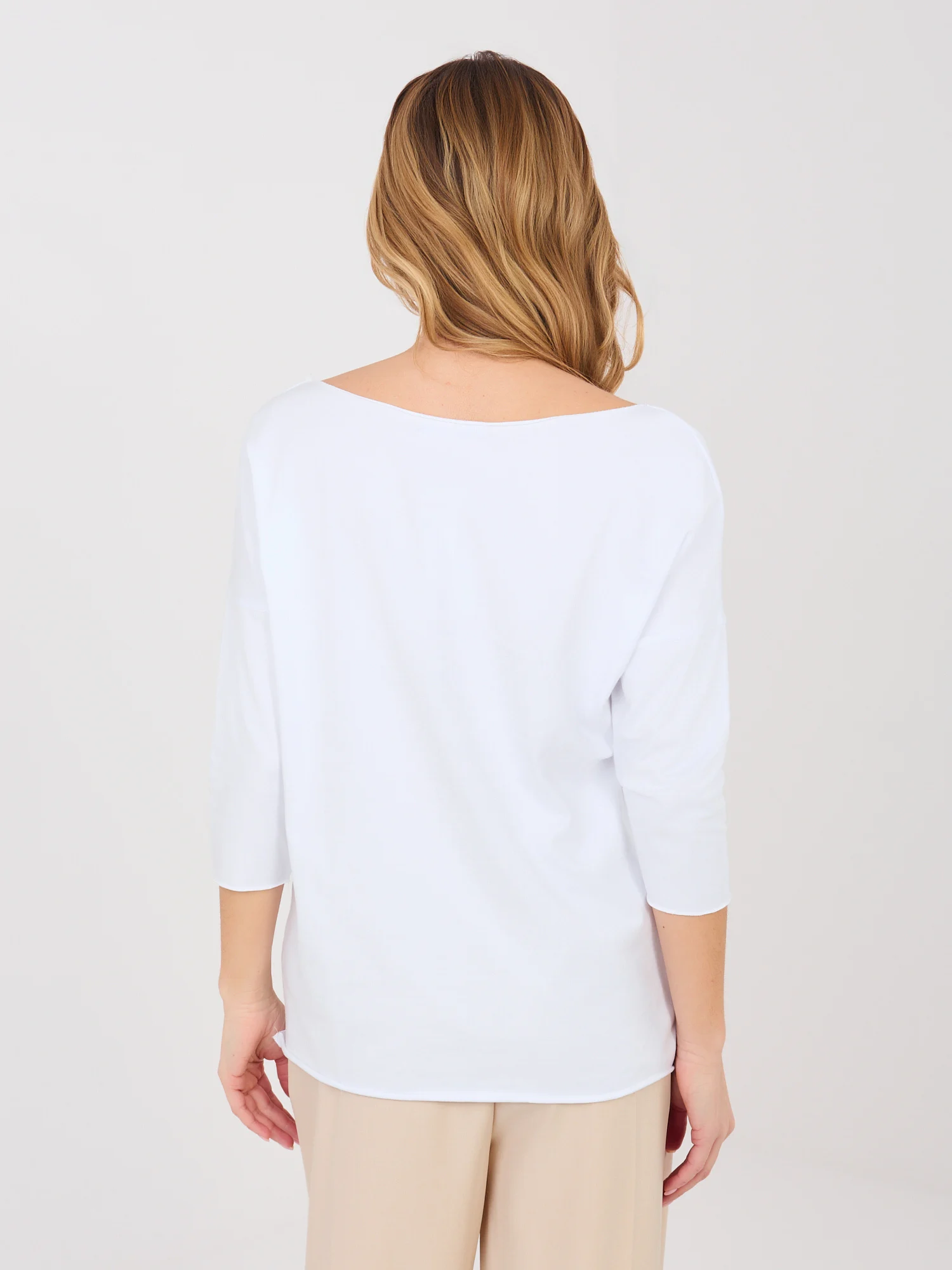 Bluza Dama Maneca 3/4, Decolteu barcuta, RUE PARIS, Alb Casual - imagine 5
