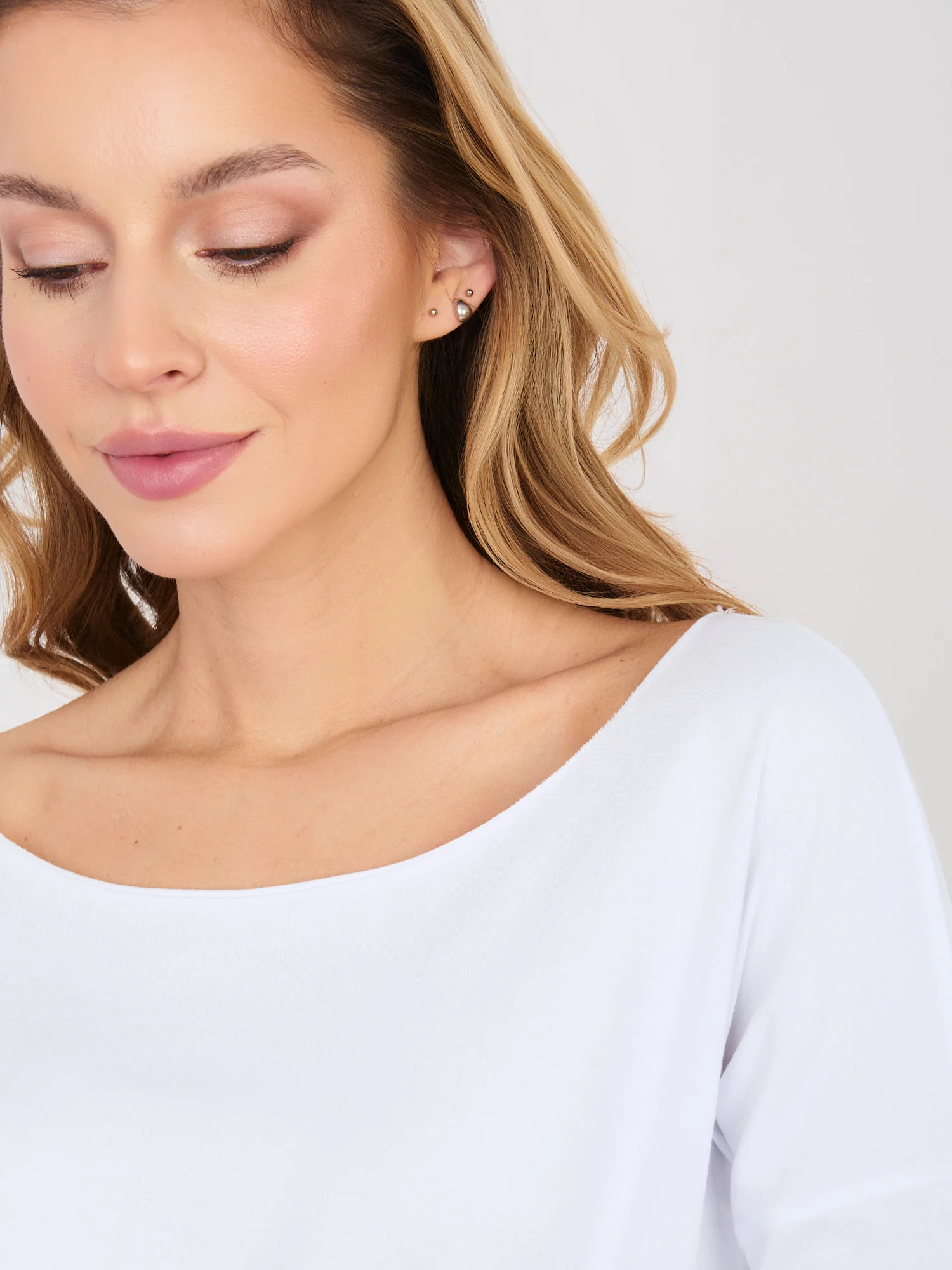 Bluza Dama Maneca 3/4, Decolteu barcuta, RUE PARIS, Alb Casual - imagine 3