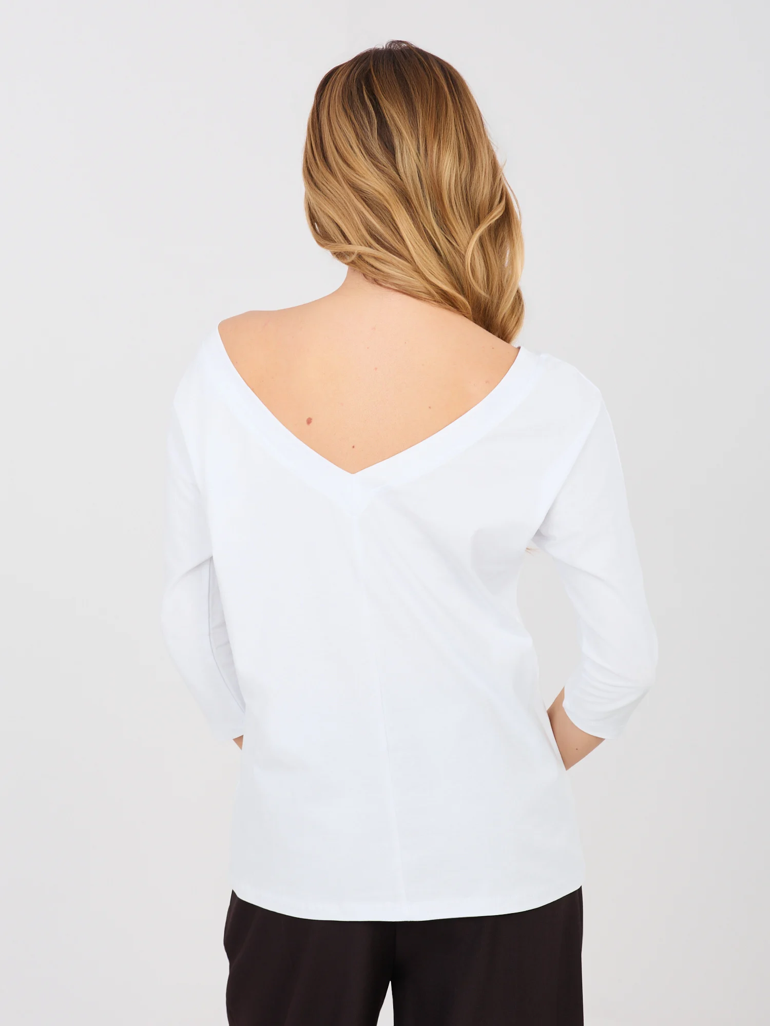 Bluza Dama Maneca 3/4, Decolteu in V, RUE PARIS, Alb - imagine 2