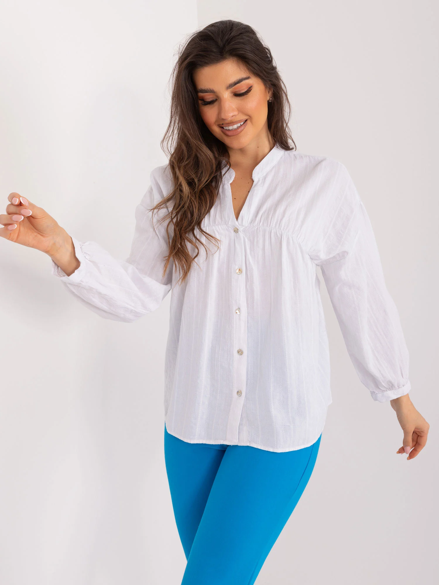 Camasa Dama Maneca lunga, Decolteu in V, BY POMMES LIFE, Alb Eleganta Office - imagine 4
