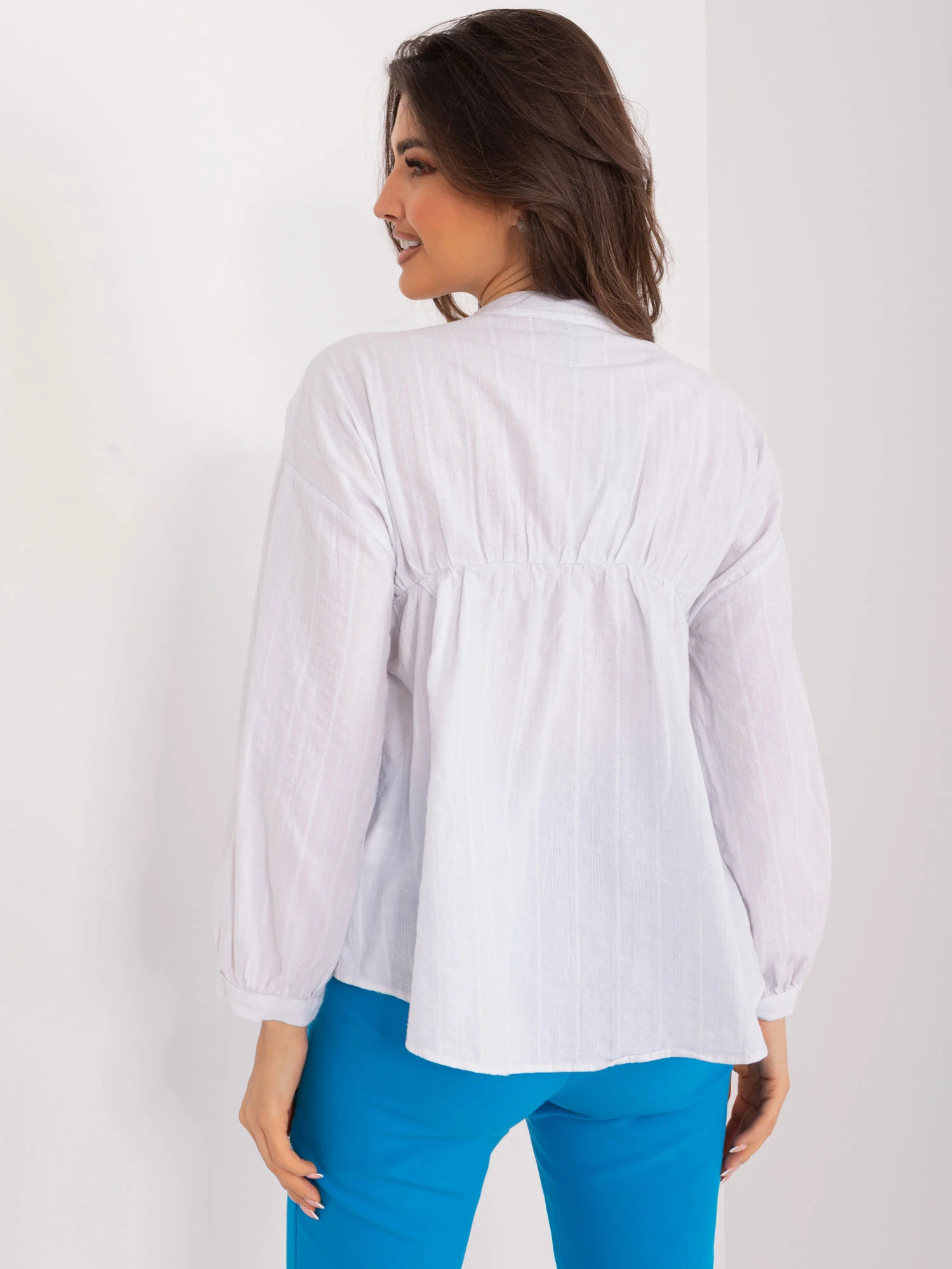 Camasa Dama Maneca lunga, Decolteu in V, BY POMMES LIFE, Alb Eleganta Office - imagine 3