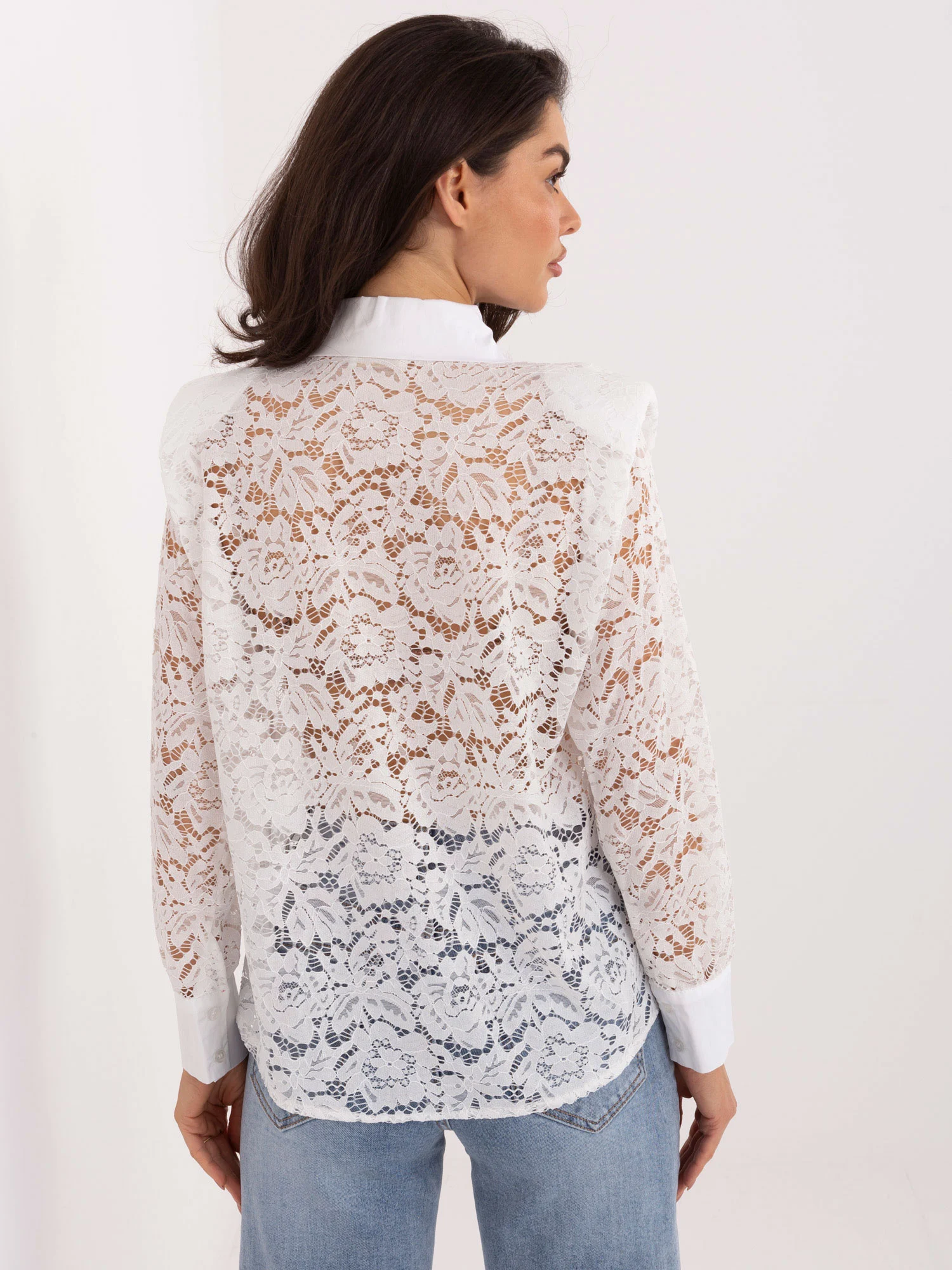 Camasa Dama Maneca lunga, Dantela, ITALY MODA, Alb Eleganta Office - imagine 2