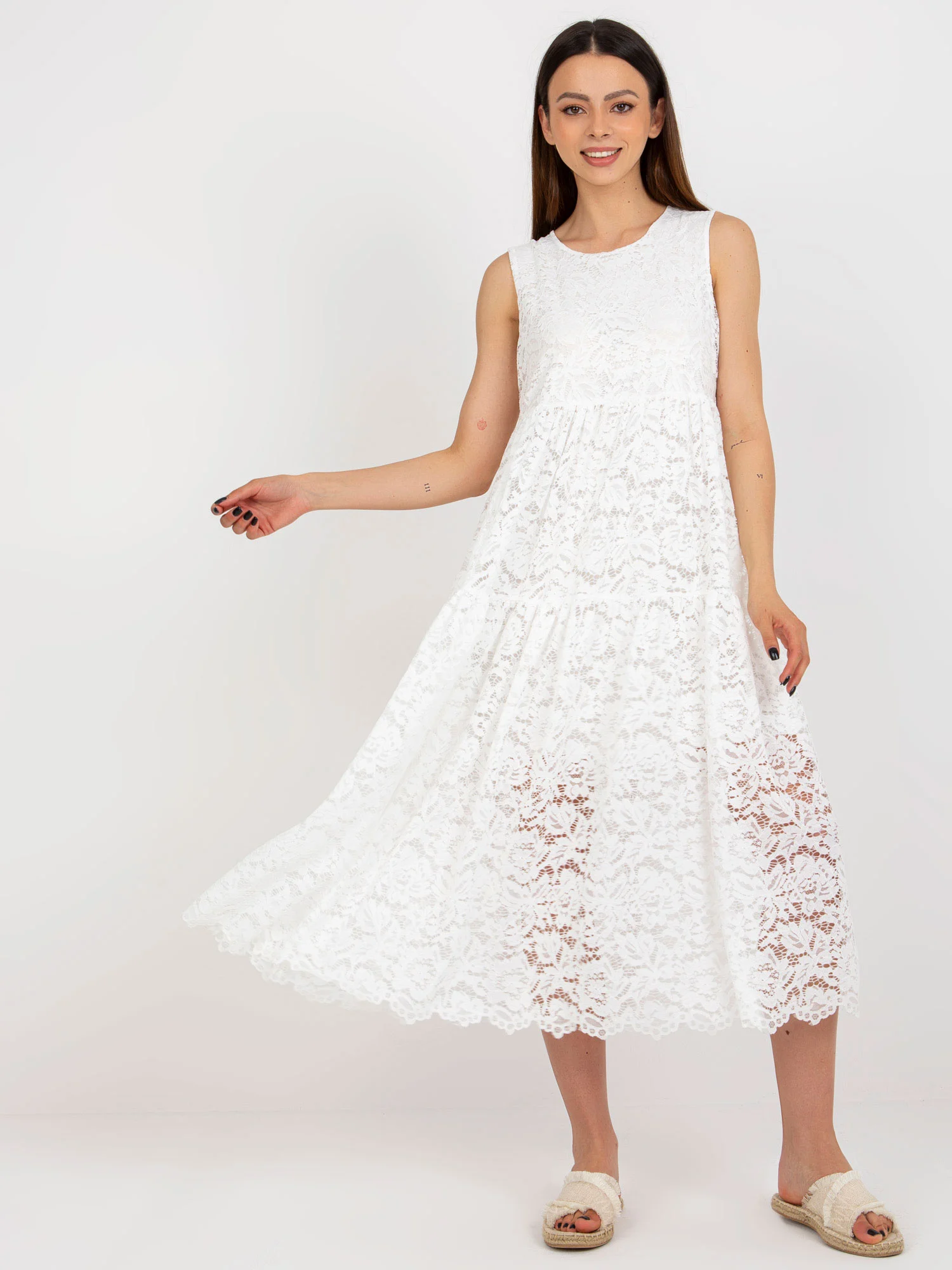 Rochie Dama Midi, Lejera, Och Bella, Alb de Vara - Image 5