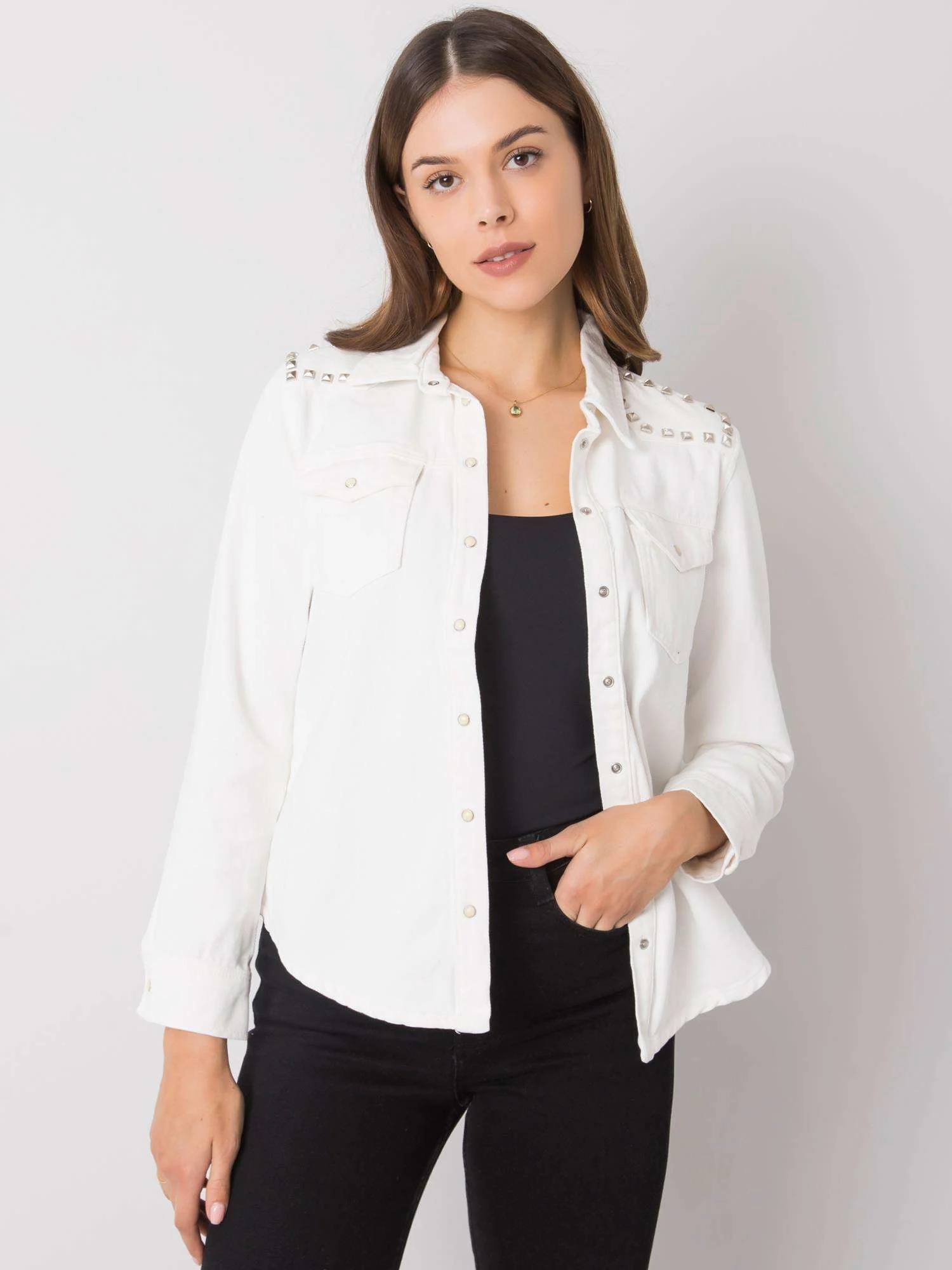 Camasa Dama Maneca lunga, Decolteu cu guler, Ciminy, Alb Eleganta Office - imagine 4