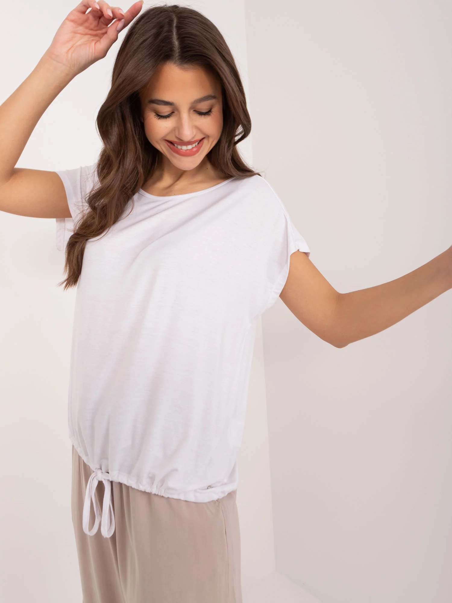 Bluza Dama Mini, Decolteu rotund, Sublevel, Alb Casual Marimi Mari - imagine 2