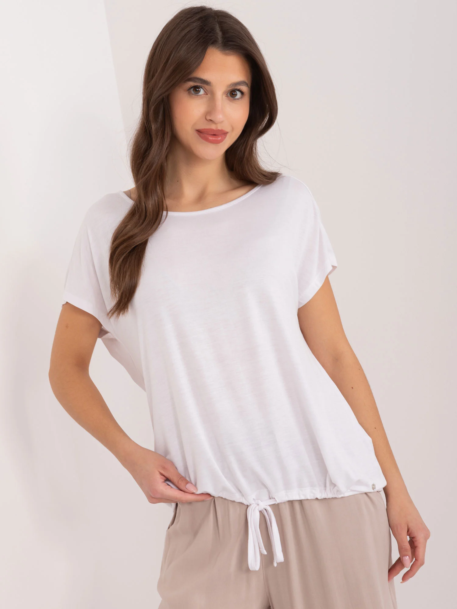 Bluza Dama Mini, Decolteu rotund, Sublevel, Alb Casual Marimi Mari - imagine 5