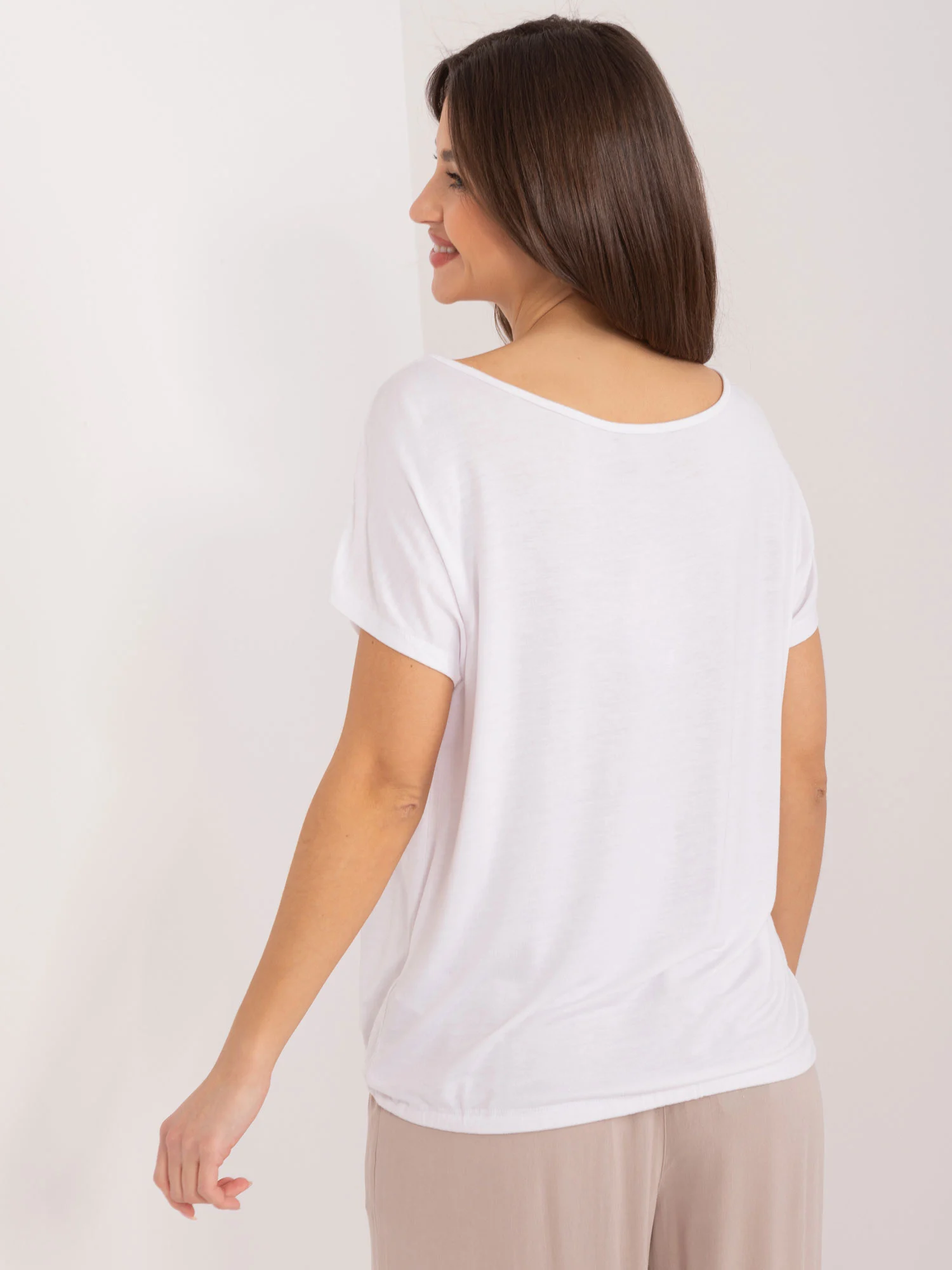 Bluza Dama Mini, Decolteu rotund, Sublevel, Alb Casual Marimi Mari - imagine 6