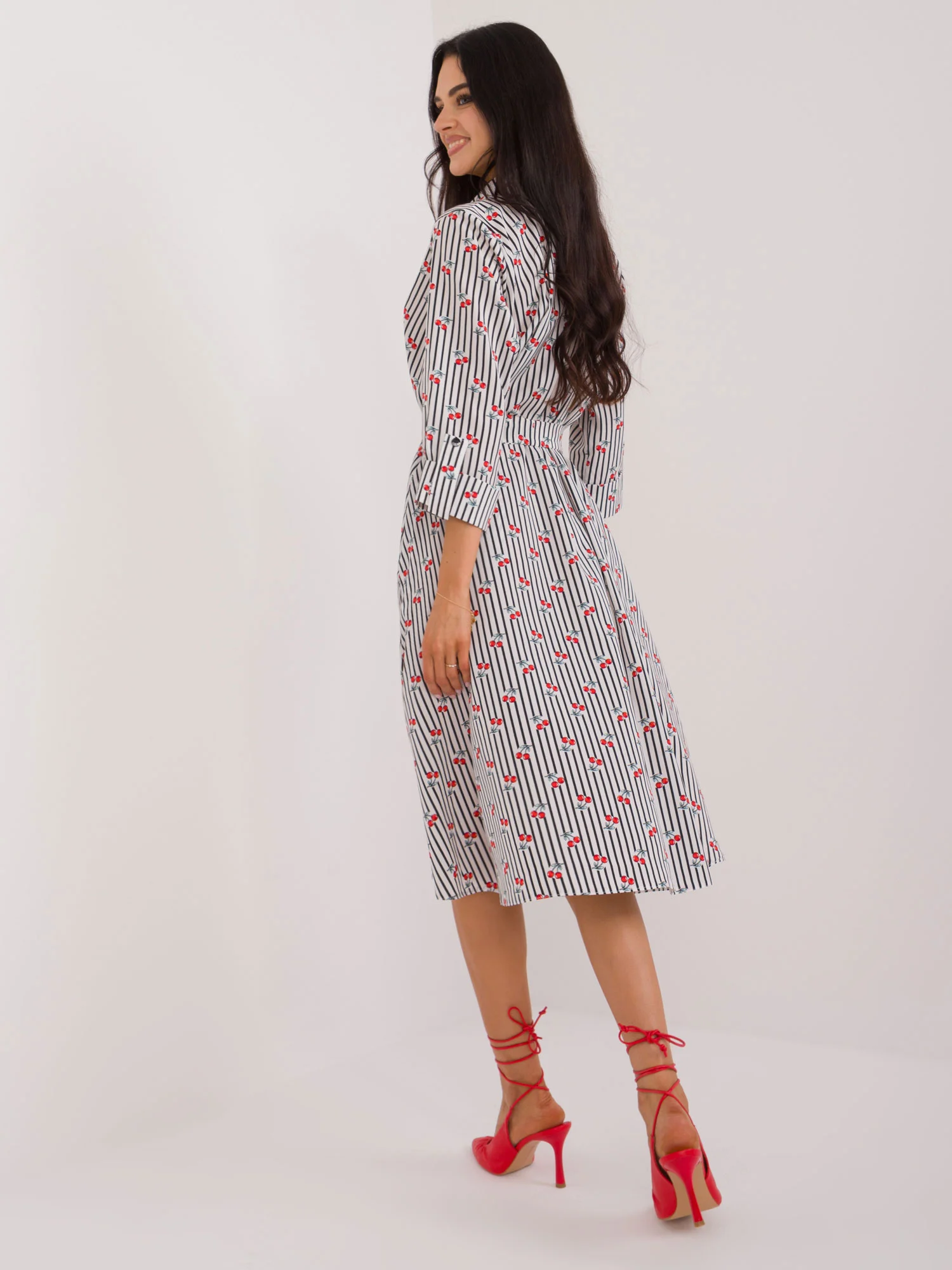 Rochie Dama Midi, Dungi, LAKERTA, Negru Eleganta Office - Image 3