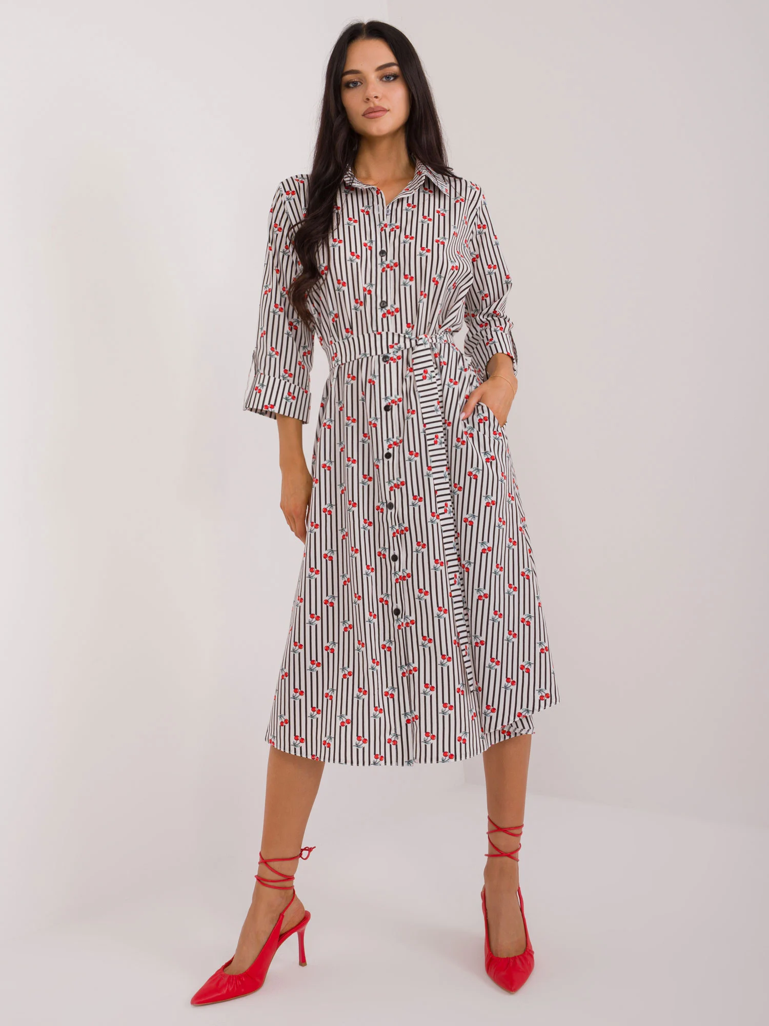 Rochie Dama Midi, Dungi, LAKERTA, Negru Eleganta Office - Image 2