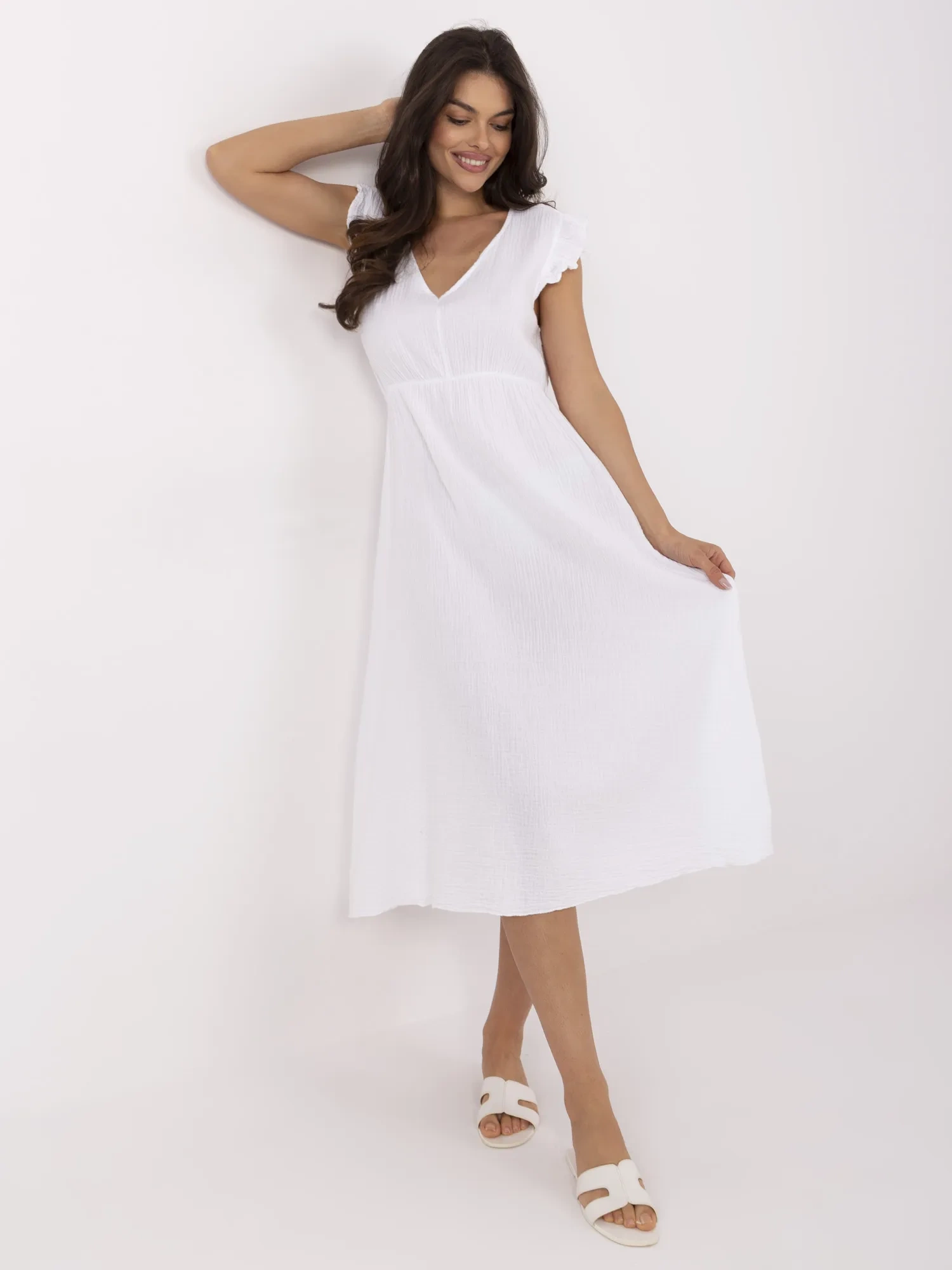 Rochie Dama Midi, Lejera, ITALY MODA, Alb de Vara - imagine 4