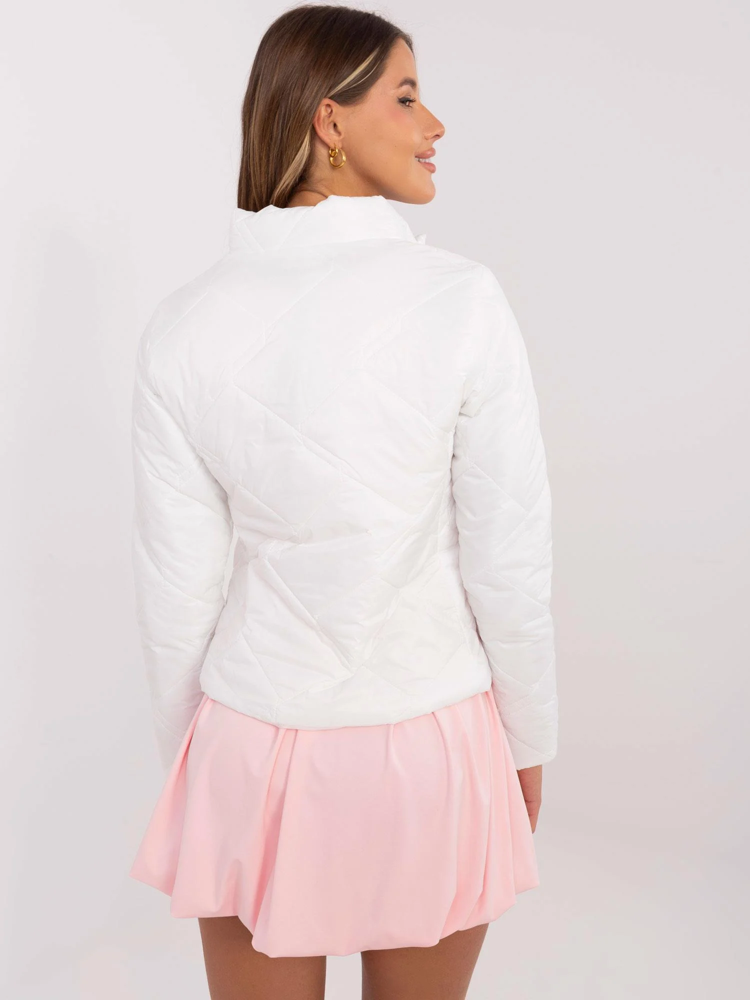 Jacheta Dama Maneca lunga, Guler inalt, ITALY MODA, Alb Eleganta Office - imagine 2