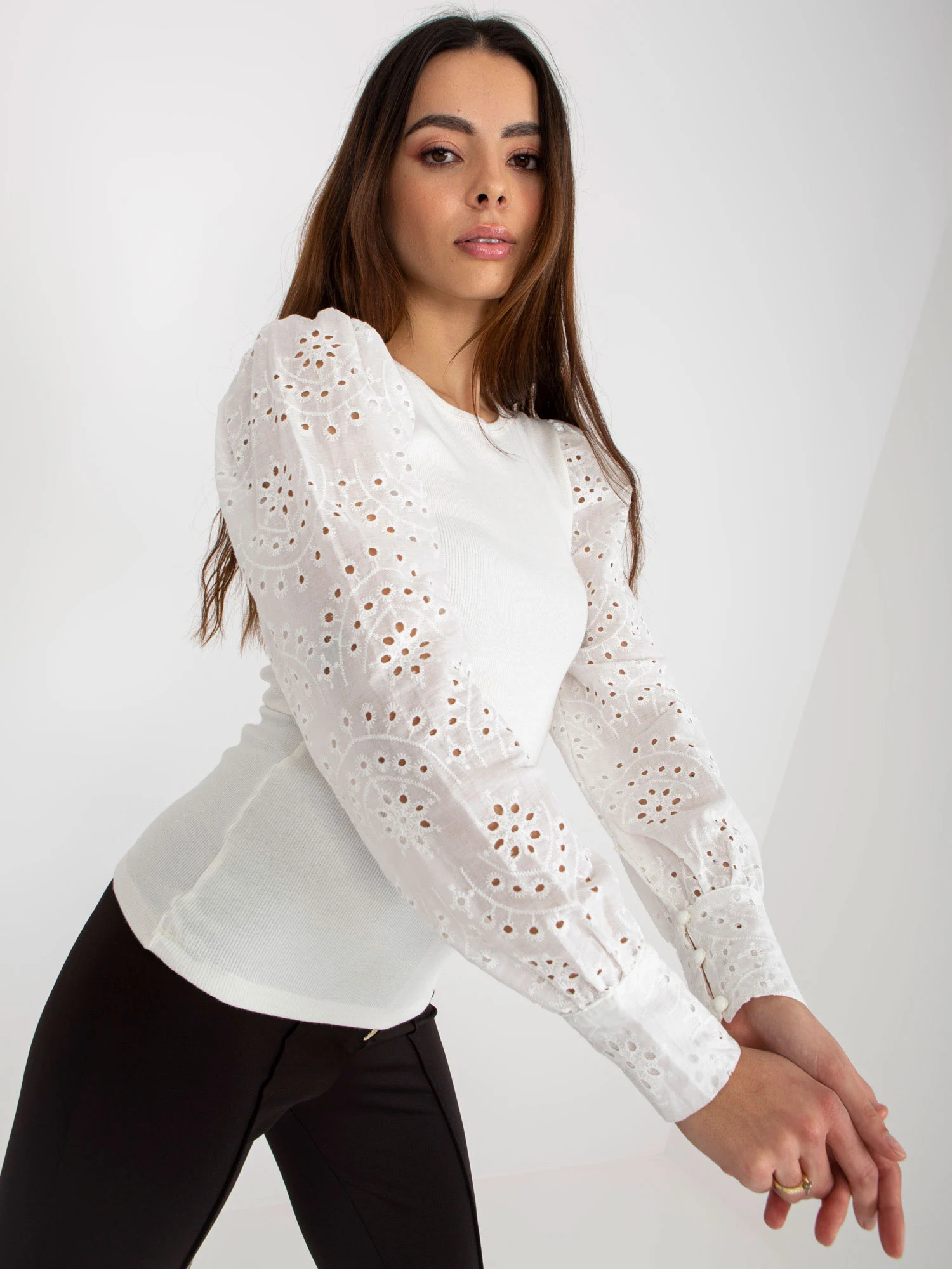 Bluza Dama Maneca lunga, Dungi, Och Bella, Alb Eleganta Office - imagine 4