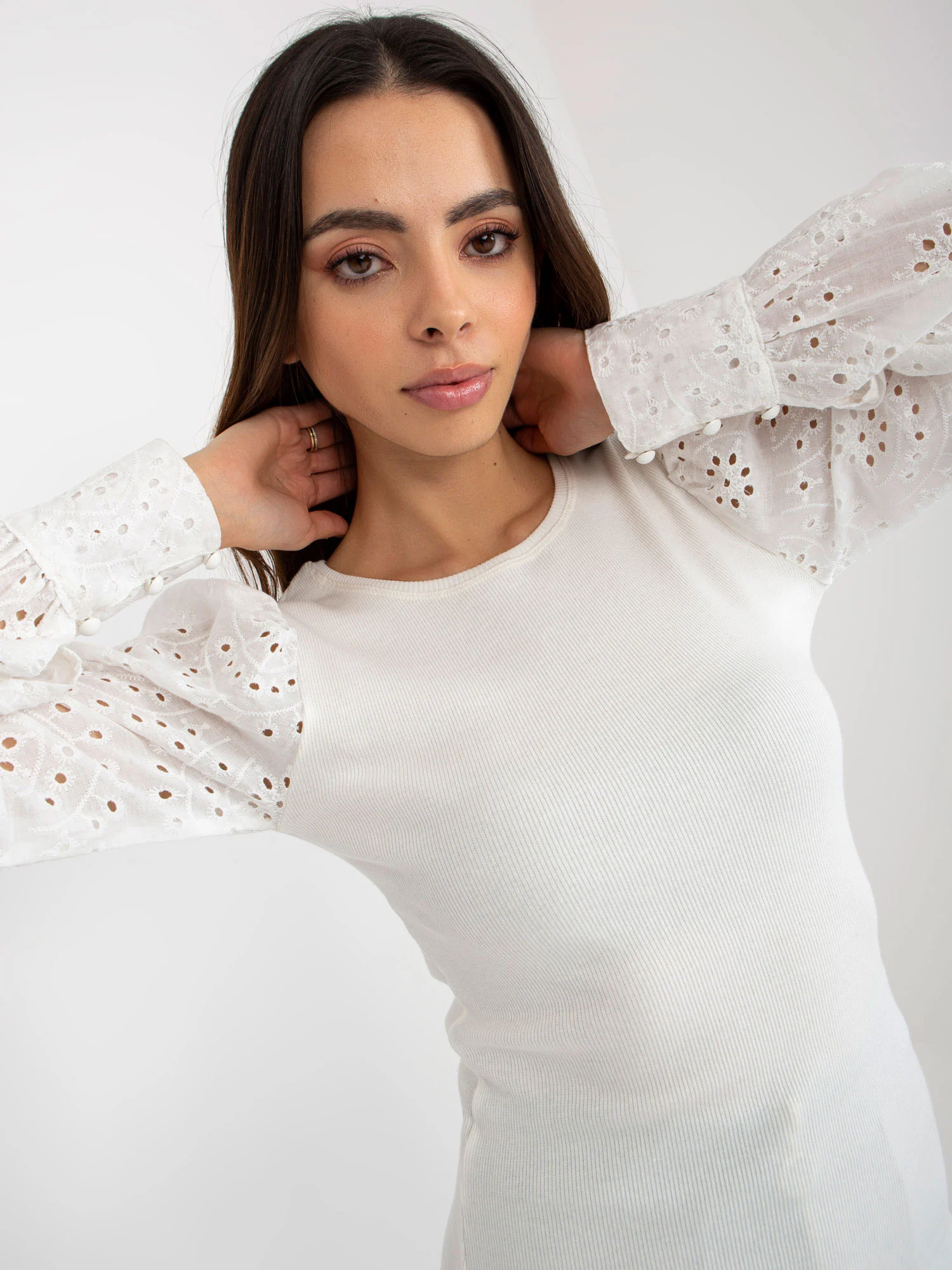 Bluza Dama Maneca lunga, Dungi, Och Bella, Alb Eleganta Office - imagine 2