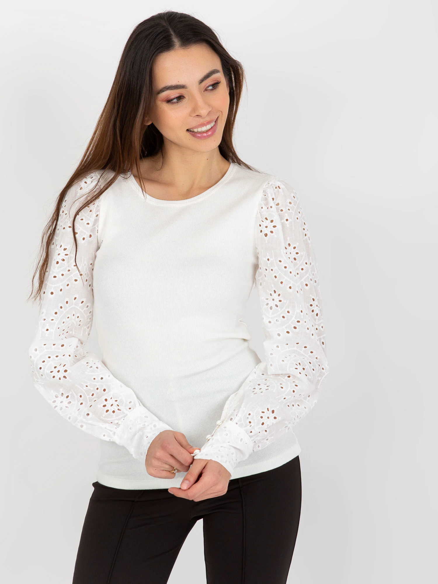 Bluza Dama Maneca lunga, Dungi, Och Bella, Alb Eleganta Office - imagine 3