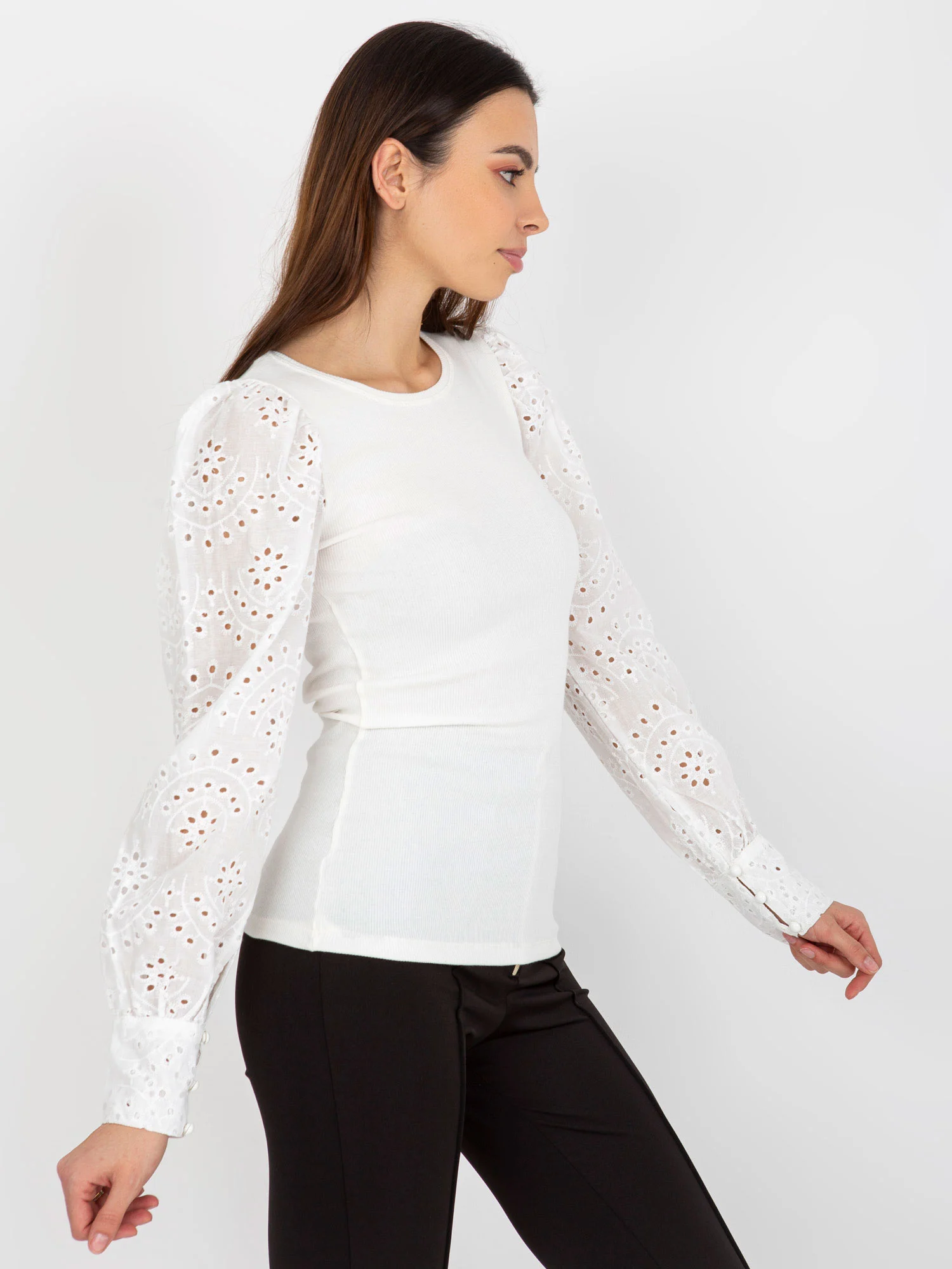 Bluza Dama Maneca lunga, Dungi, Och Bella, Alb Eleganta Office - imagine 5
