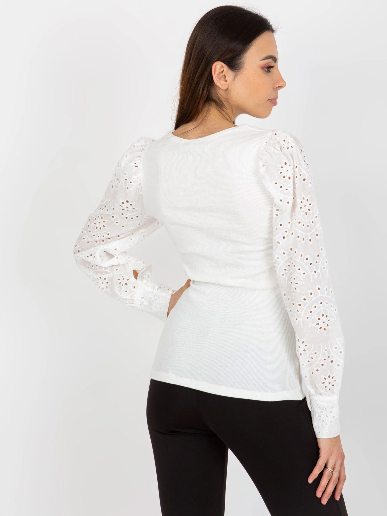 Bluza Dama Maneca lunga, Dungi, Och Bella, Alb Eleganta Office - imagine 6