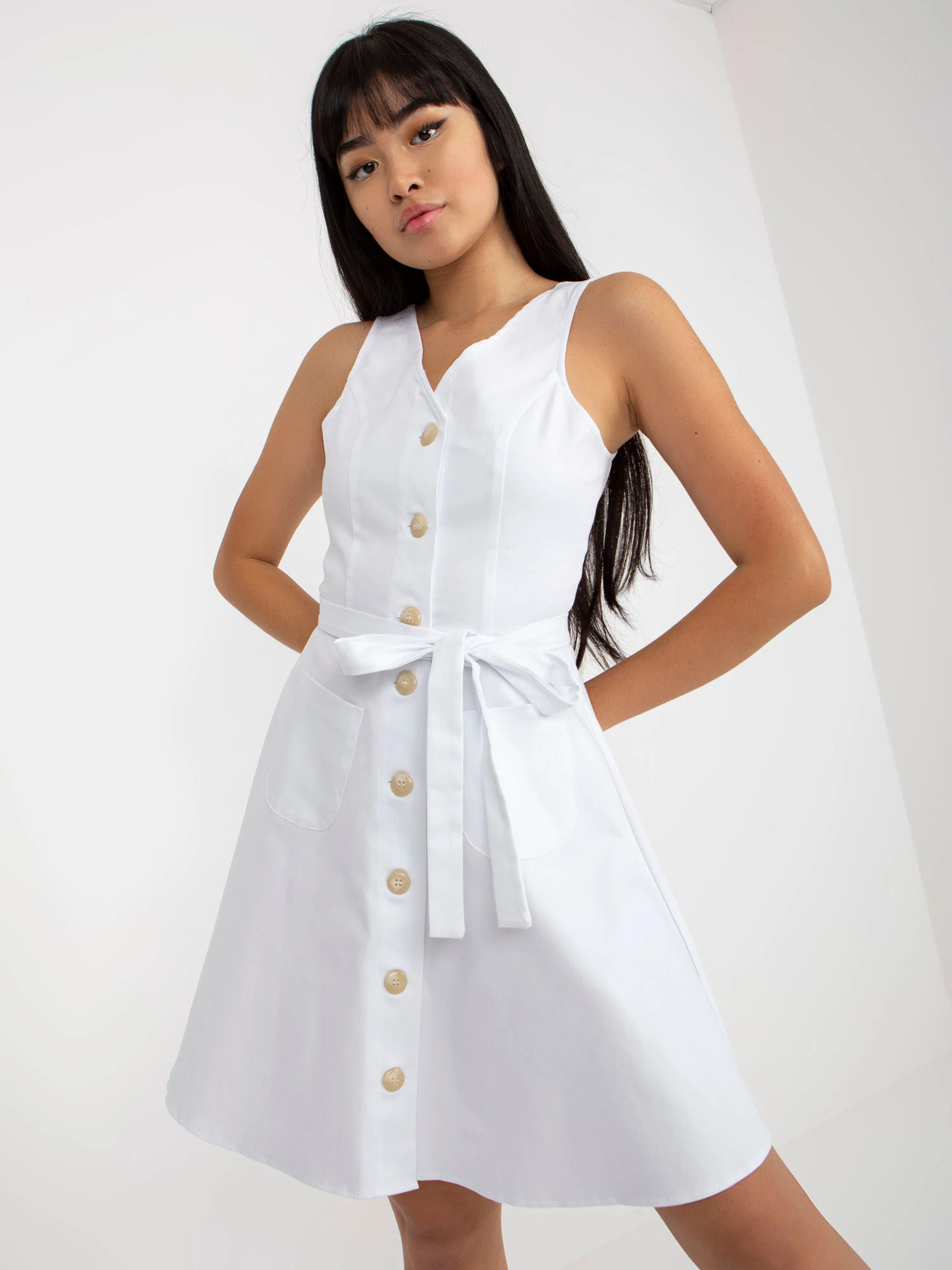 Rochie Dama Fara maneci, Lejera, LAKERTA, Alb de Vara - imagine 4