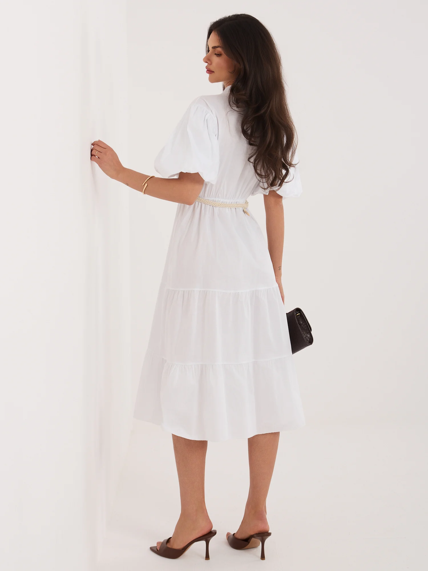 Rochie Dama Midi, Lejera, ITALY MODA, Alb Eleganta Office - imagine 3