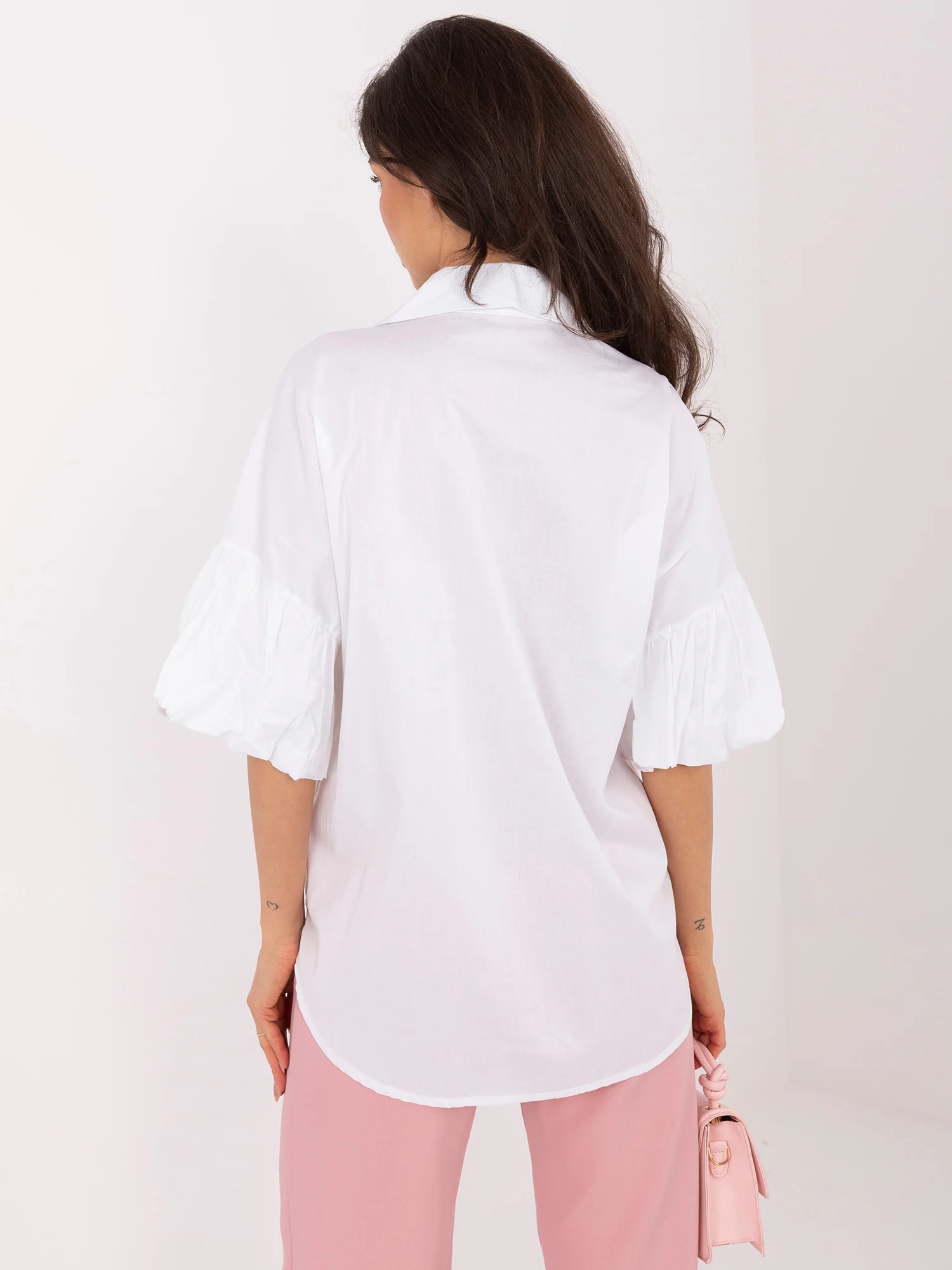 Camasa Dama Maneca 3/4, Guler inalt, ITALY MODA, Alb Eleganta Office - imagine 6