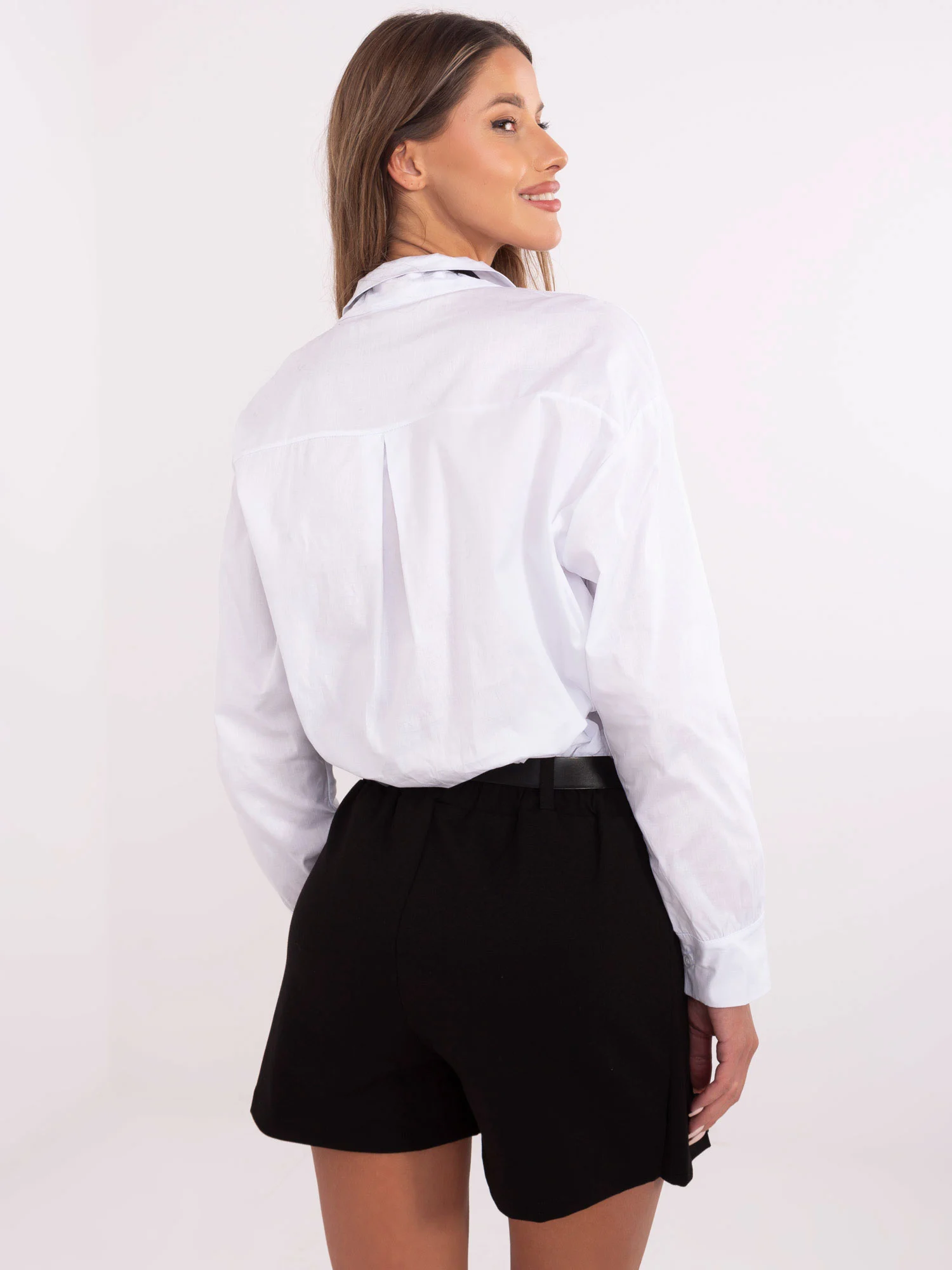 Camasa Dama Maneca lunga, Guler inalt, ITALY MODA, Alb Eleganta Office - imagine 5