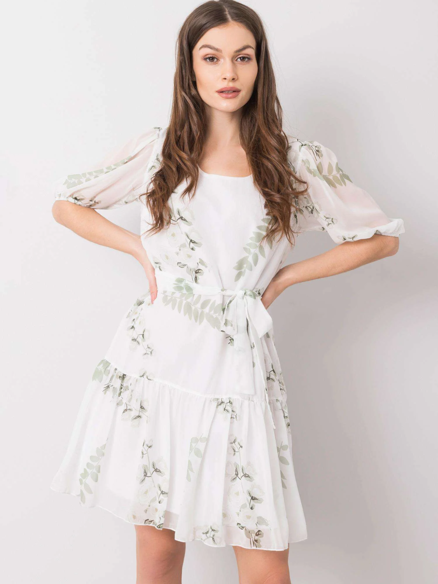 Rochie Dama Mini, Floral, LAKERTA, Alb de Sarbatori - Image 3