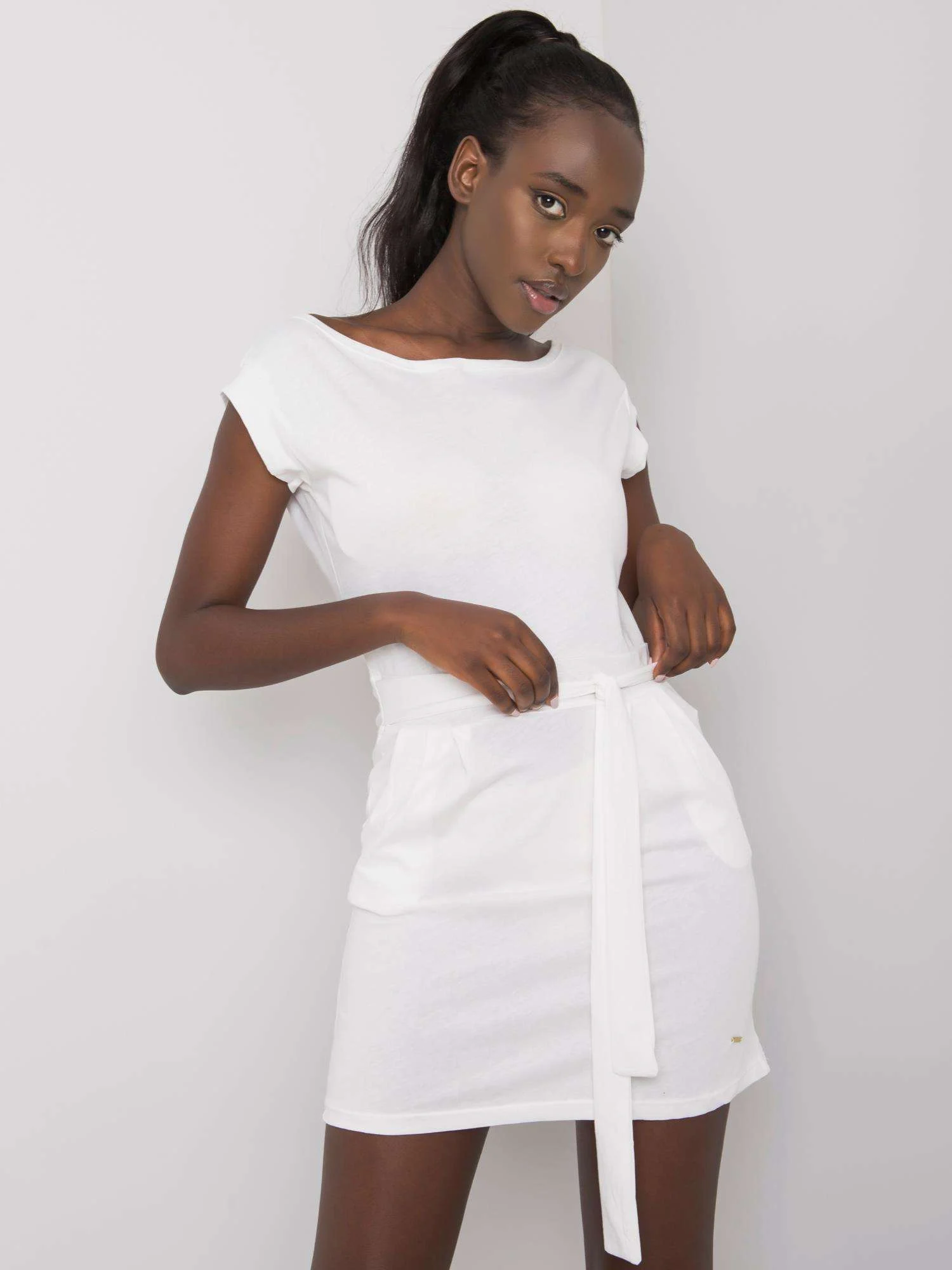 Rochie Dama Mini, Decolteu rotund, NieZnaszMnie, Alb Eleganta Office Marimi Mari - Image 3
