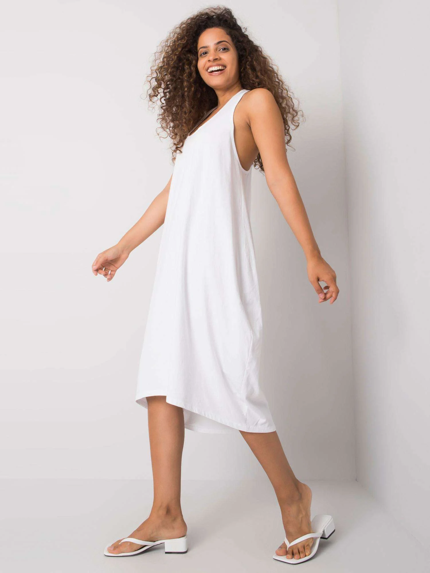 Rochie Dama Midi, Decolteu rotund, Och Bella, Alb Casual - imagine 6
