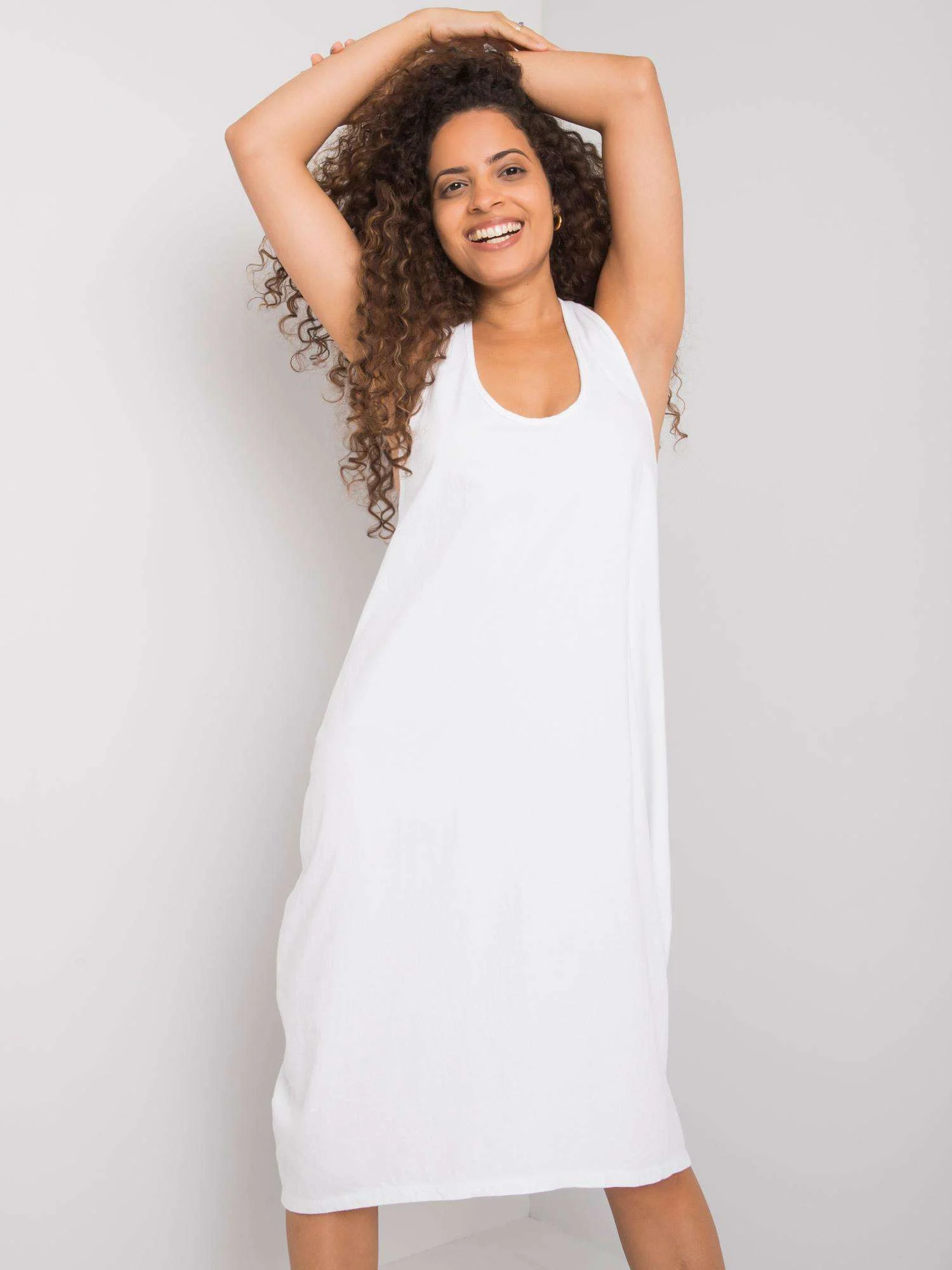 Rochie Dama Midi, Decolteu rotund, Och Bella, Alb Casual - imagine 2