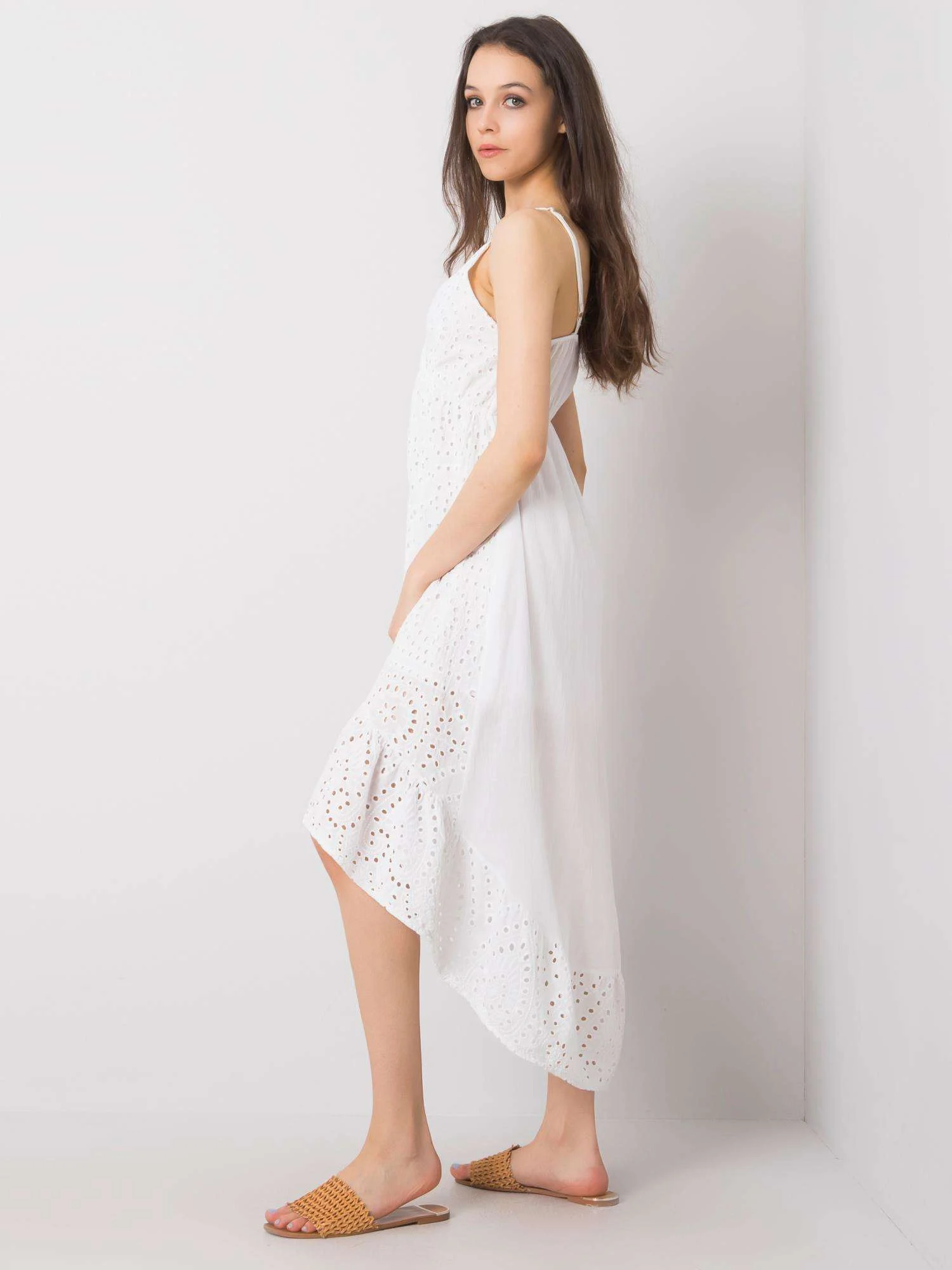 Rochie Dama Fara maneci, Imprimat, Och Bella, Alb Casual - imagine 3