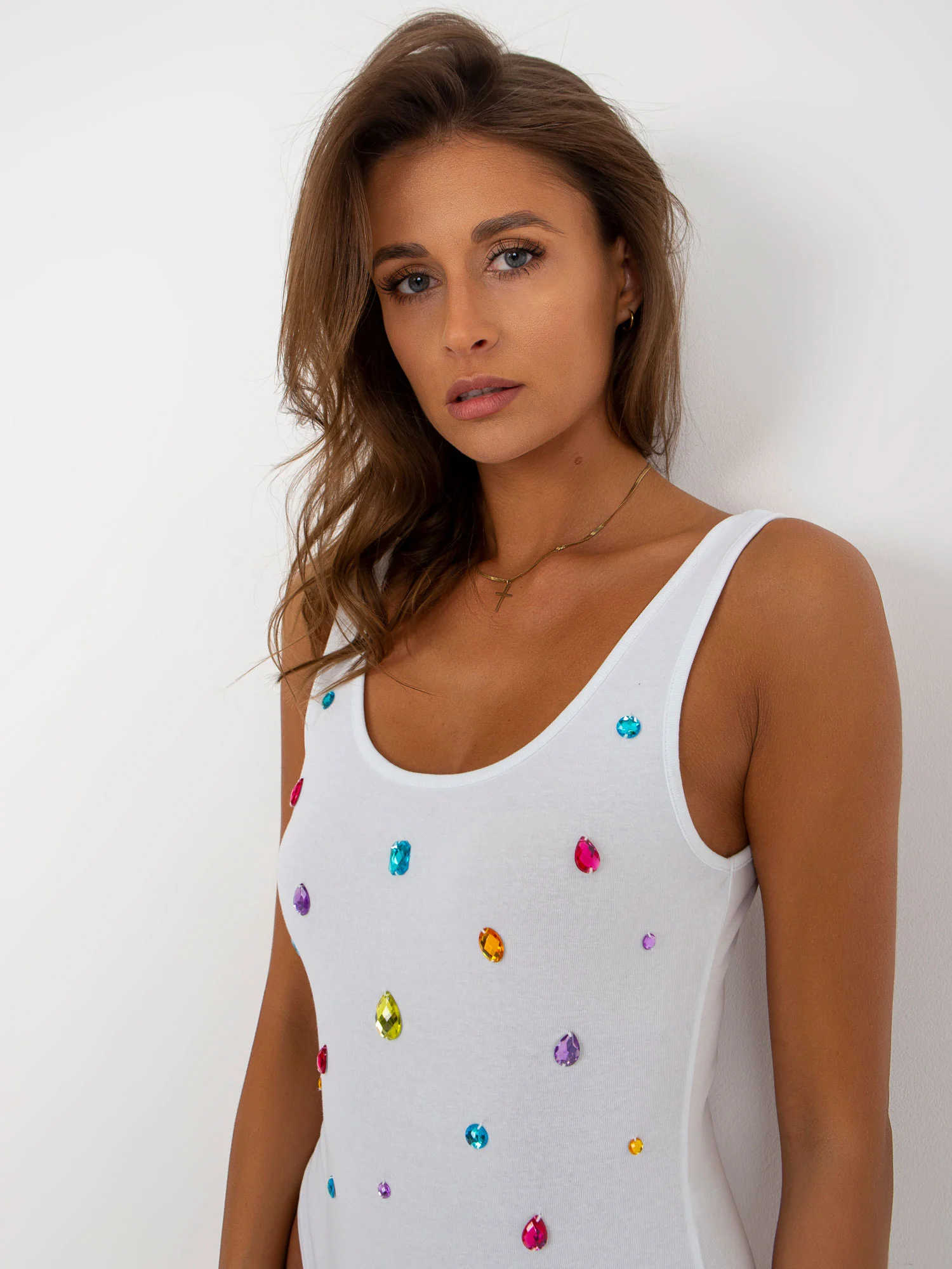 Body Dama Decolteu rotund, Cu bretele, Jean Louis Francoise, Alb Casual - imagine 5