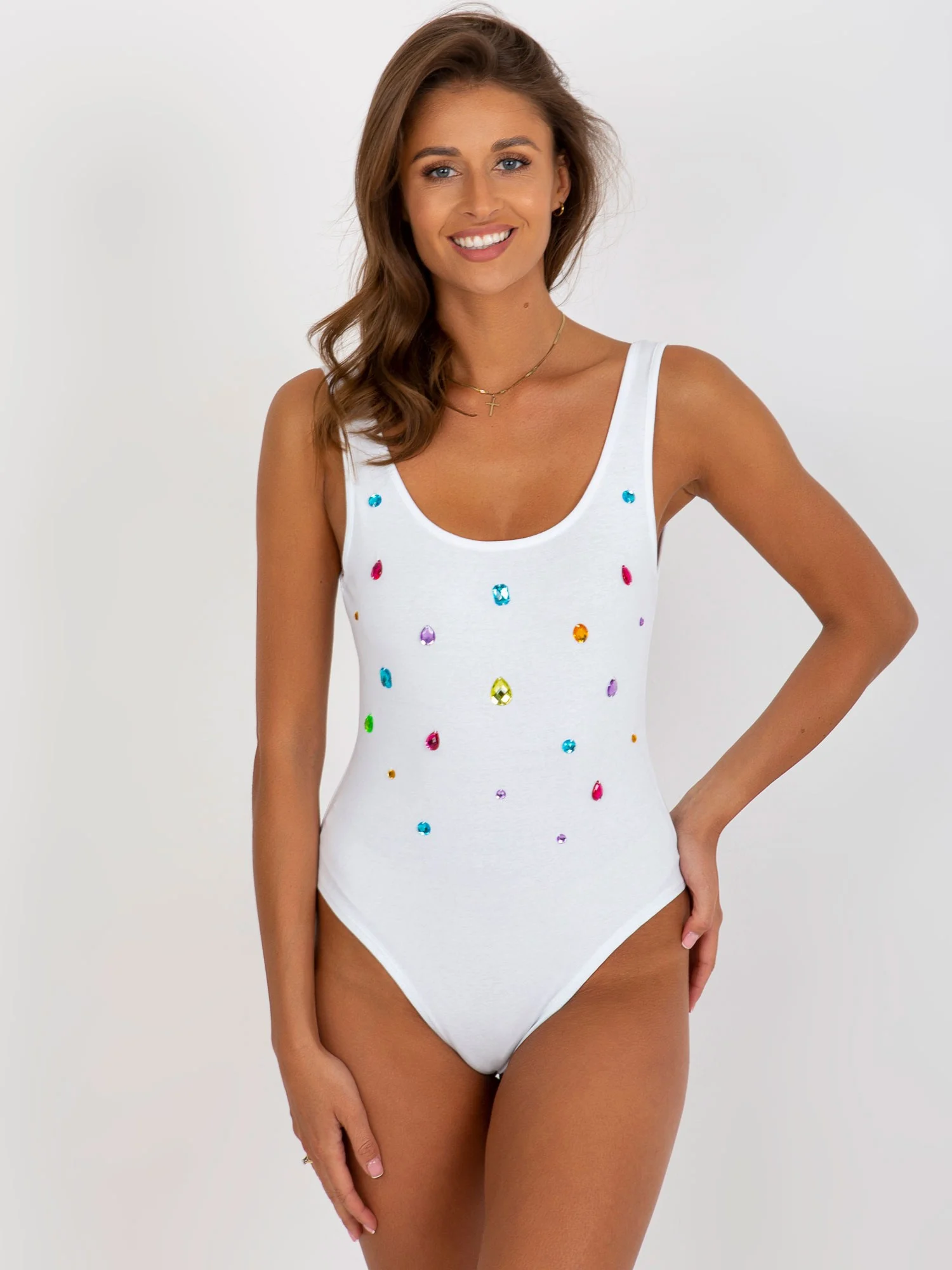 Body Dama Decolteu rotund, Cu bretele, Jean Louis Francoise, Alb Casual - imagine 4