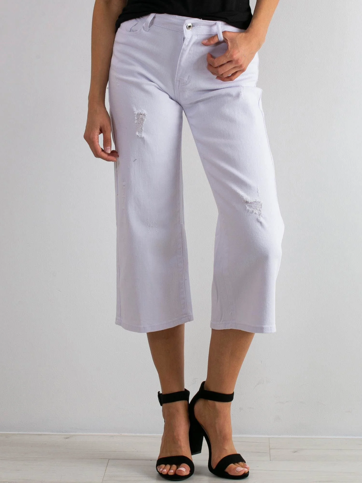 Blugi Dama 7/8, Larga, Hello Miss, Alb Casual - imagine 2