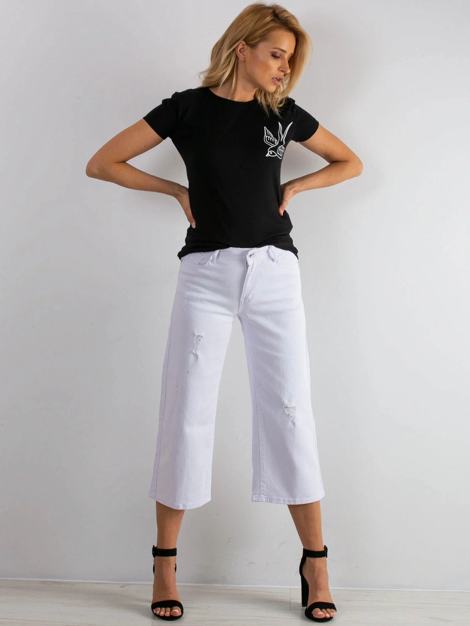 Blugi Dama 7/8, Larga, Hello Miss, Alb Casual - imagine 4